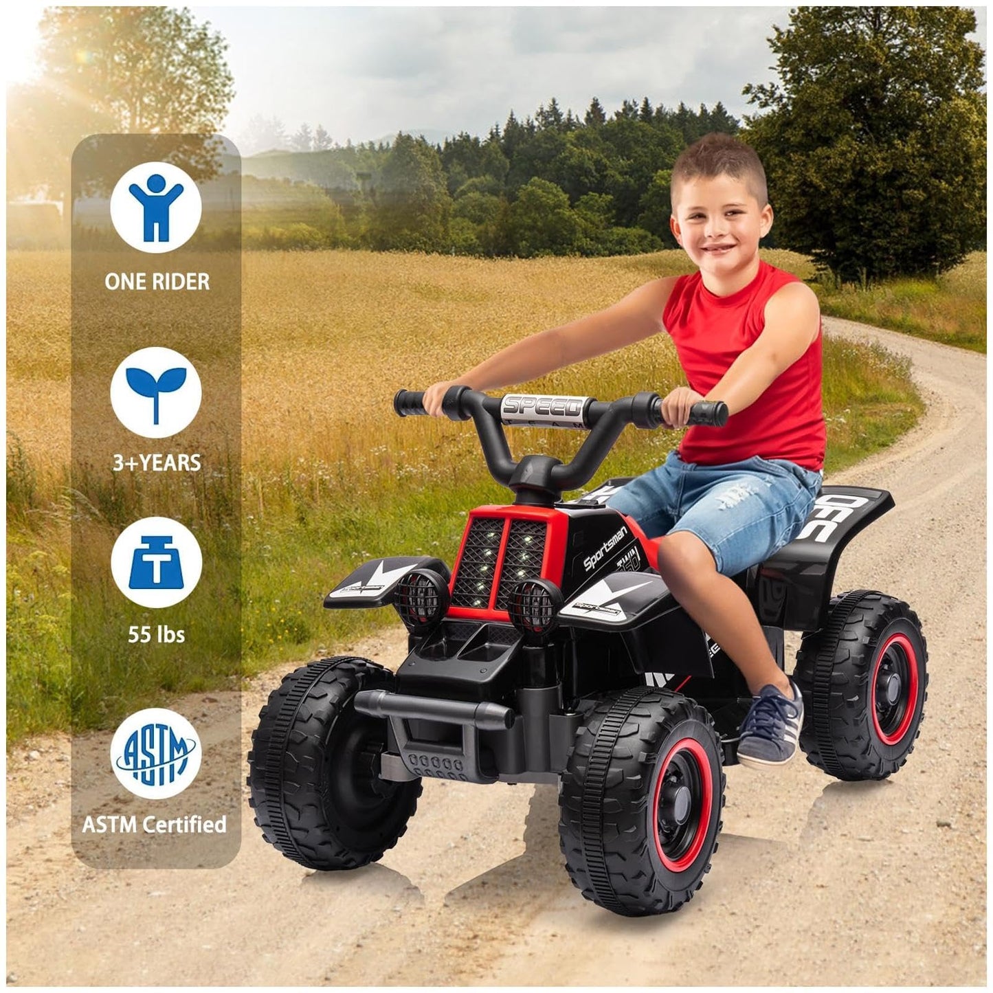 Garvee Ride - P Series: 6V Kids Ride On Electric ATV, Ride Car with LED Headlights, Ride-On Toy for Toddlers 1-3 Boys & Girls with Music, Forward & Reverse - Black