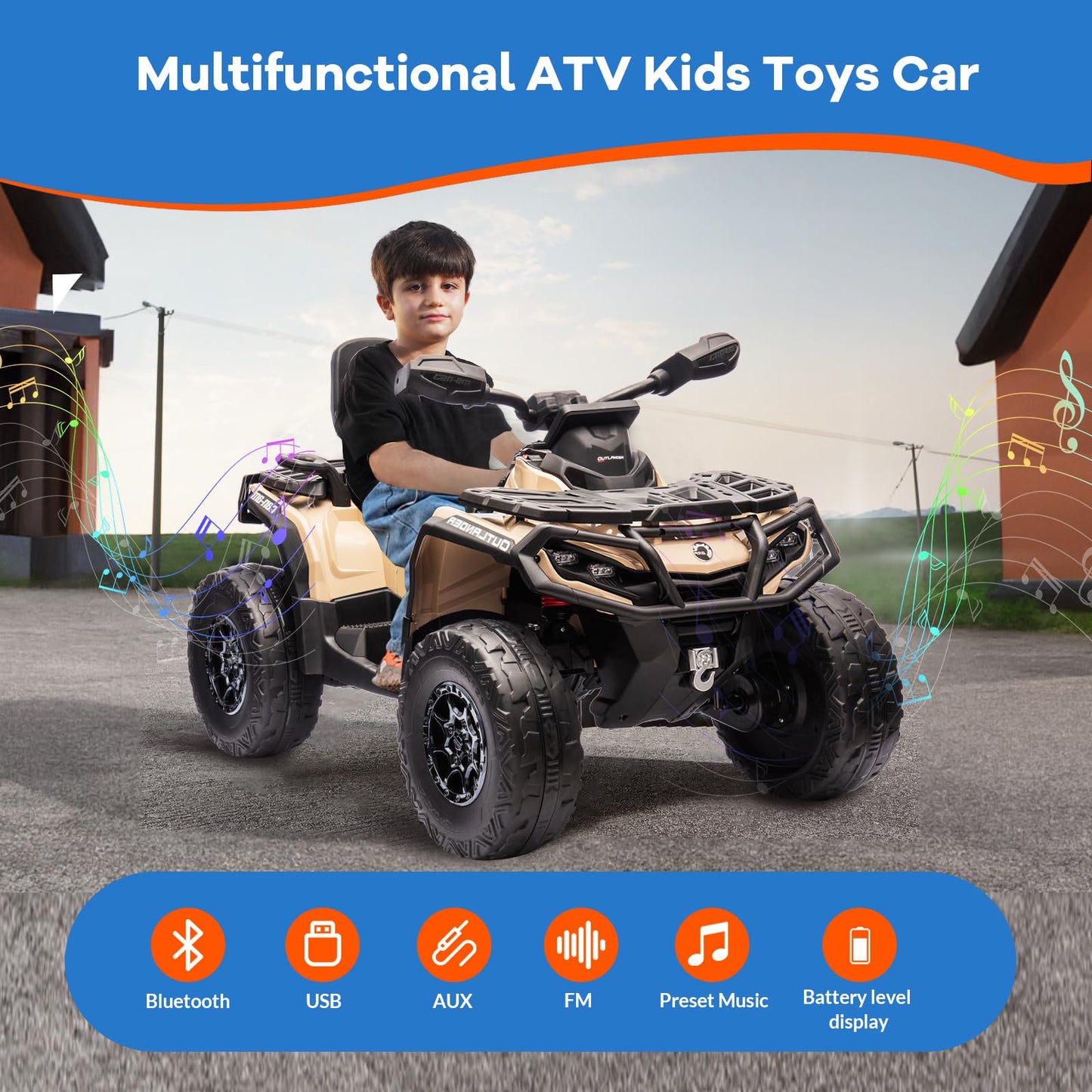 Garvee Ride - P Series: 12V Ride-On Toy Car for Toddlers, 4-Wheel Vehicle with 2-Seater, Remote Control, LED Lights, Music, and Spring Suspension, Electric Car for Kids, 2-4 Mph Safety Speed, Brown