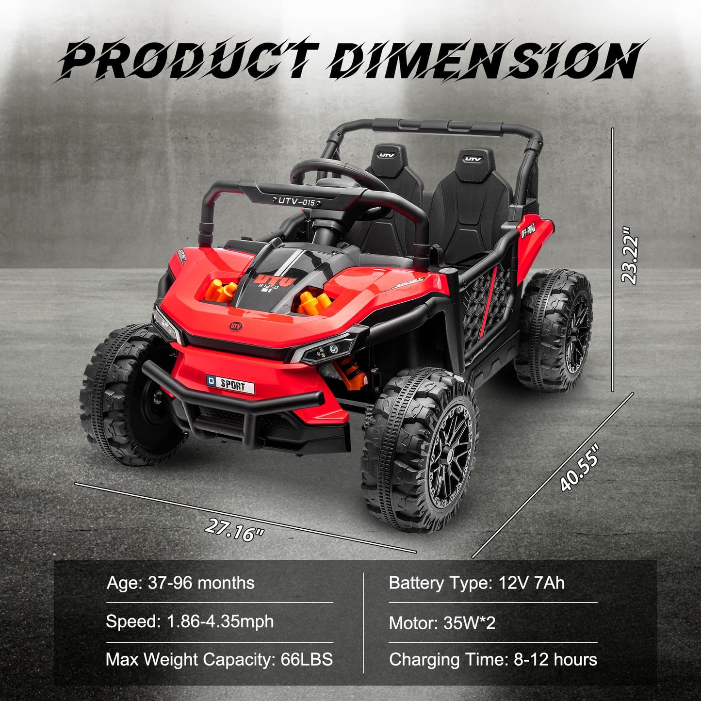 Garvee Ride - P Series: 12V Electric UTV Car with Remote Control, Ride on Truck with Toy Storage, Spring Suspension, LED Headlights, Ride Cars w/4 Wheels, Ride on Toys for Boys Girls, Red