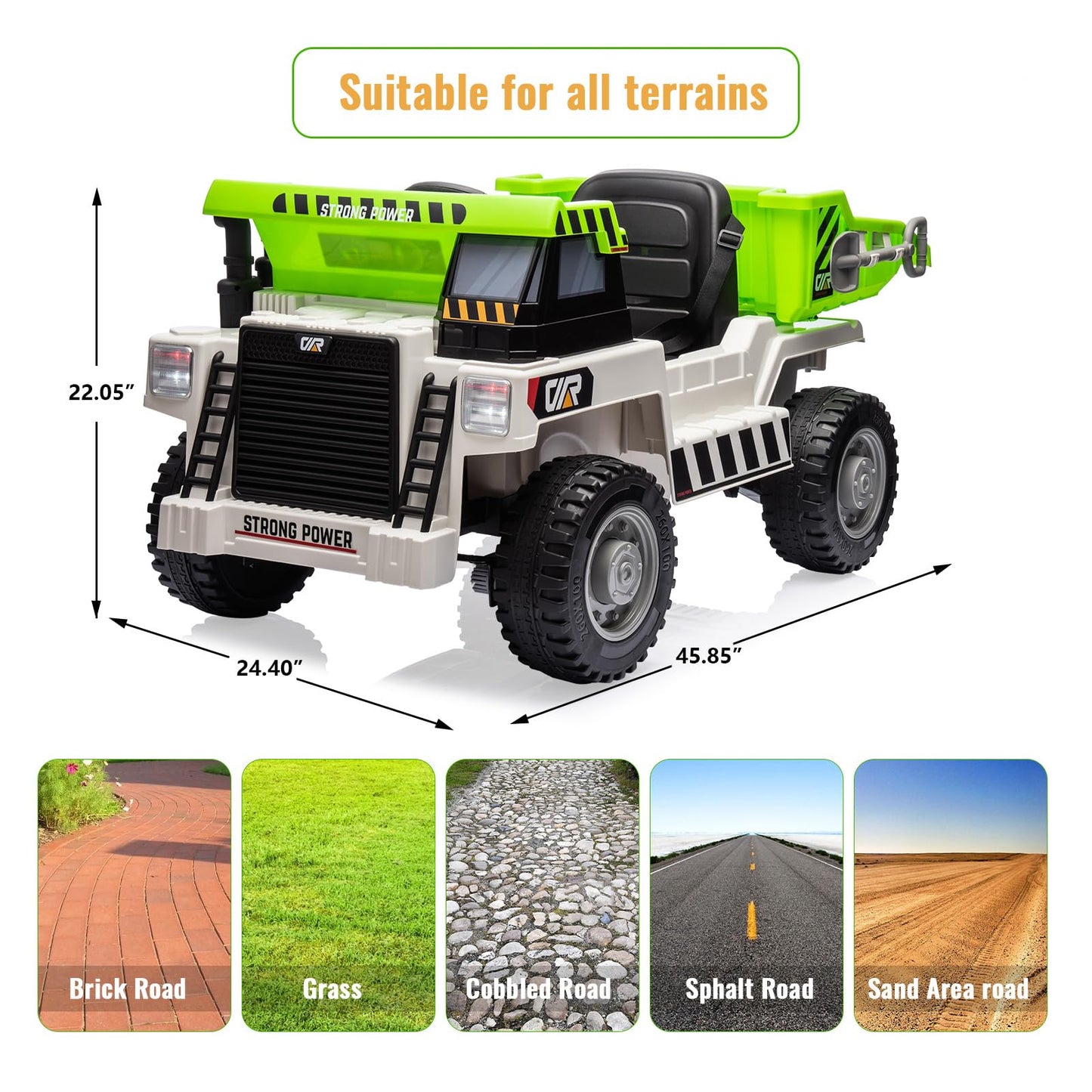 Garvee Ride - P Series: 12V Ride on Dump Truck with Remote Control, Electric Dump Bed, MP3 Player, USB Charger, All-Terrain Tires, Suitable for Indoor and Outdoor Play