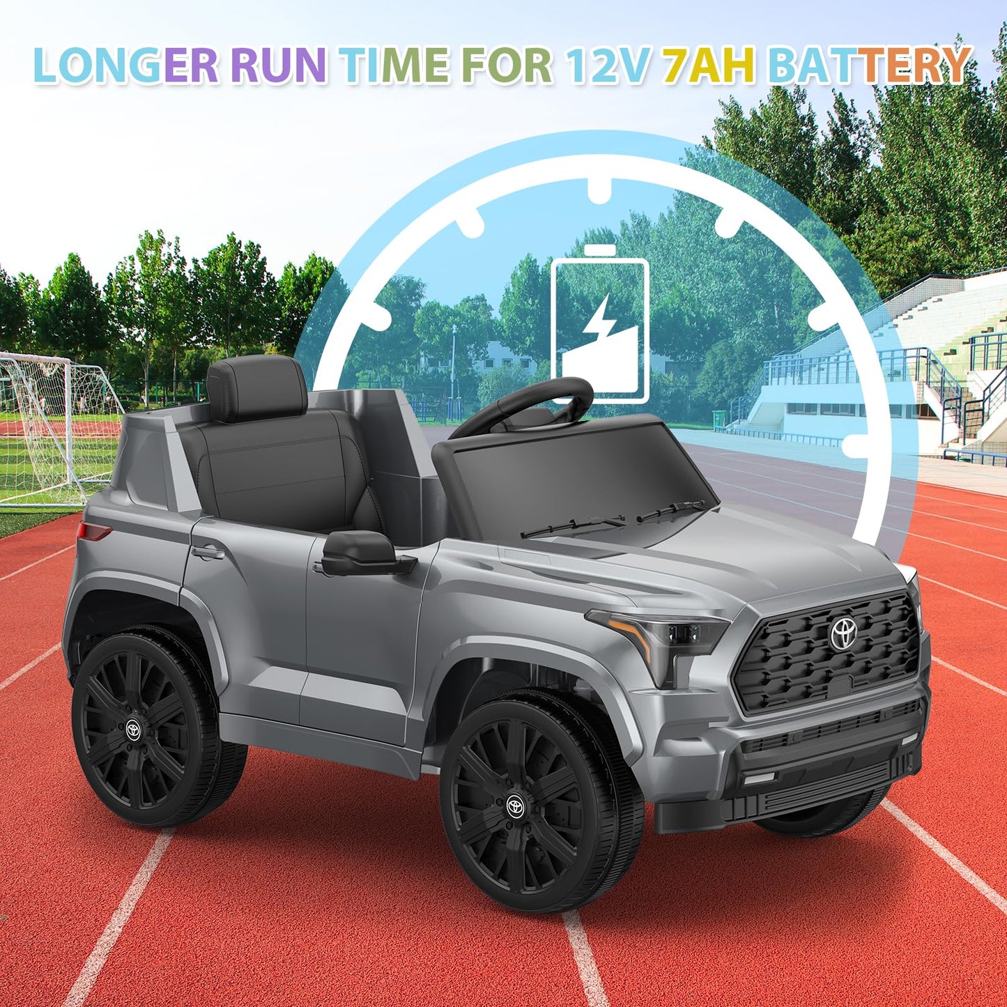 Garvee Ride on Truck Car, 12V Licensed Toyota Electric Cars for Kids, Ride on Toys with Remote Control, Spring Suspension, LED Lights, Bluetooth, 3 Speeds - Grey