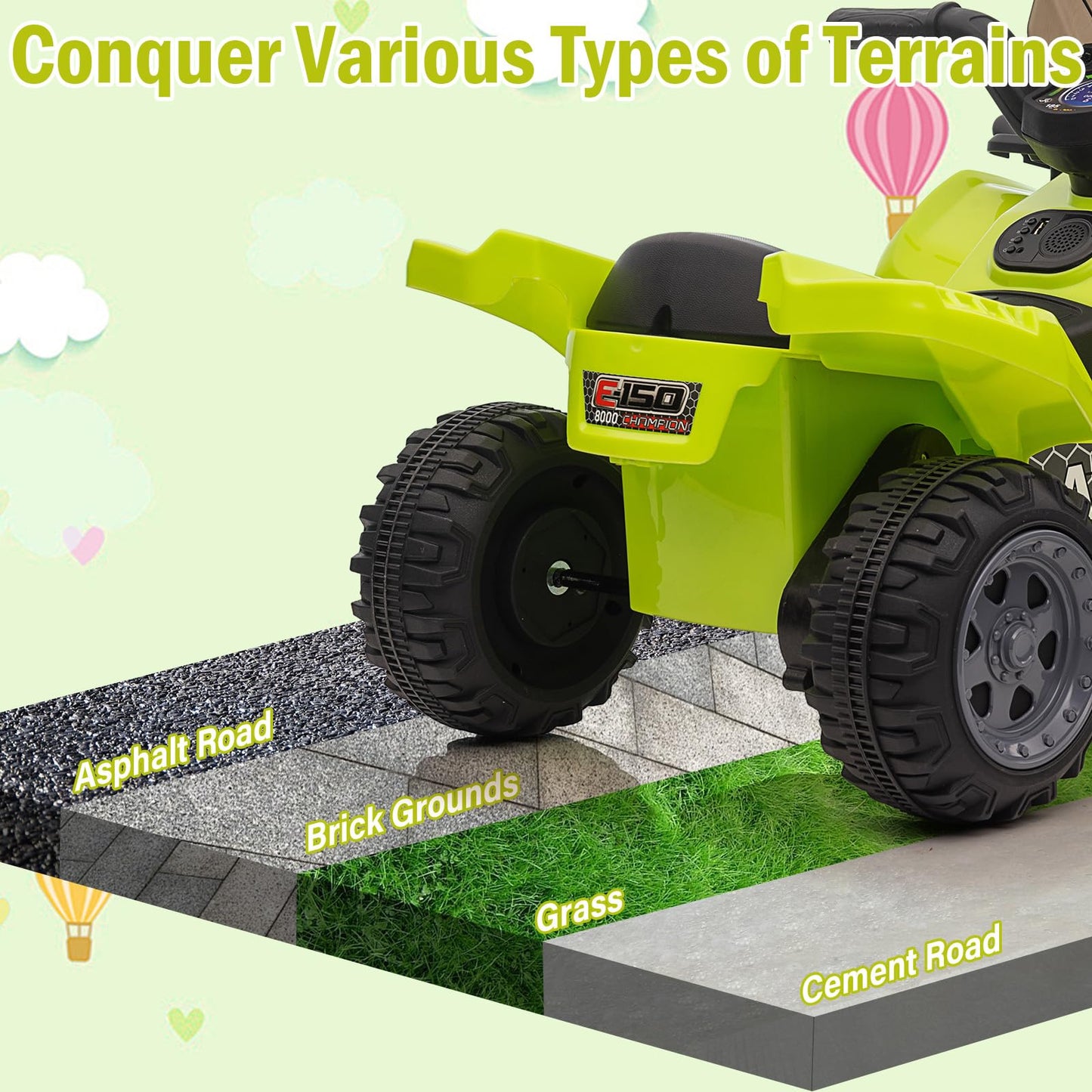 Garvee Kids ATV 4 Wheeler 6V Ride On Toy Car for Toddlers 18-48 Months with Music Green, 27.5"L x 16.5"W x 17.7"H