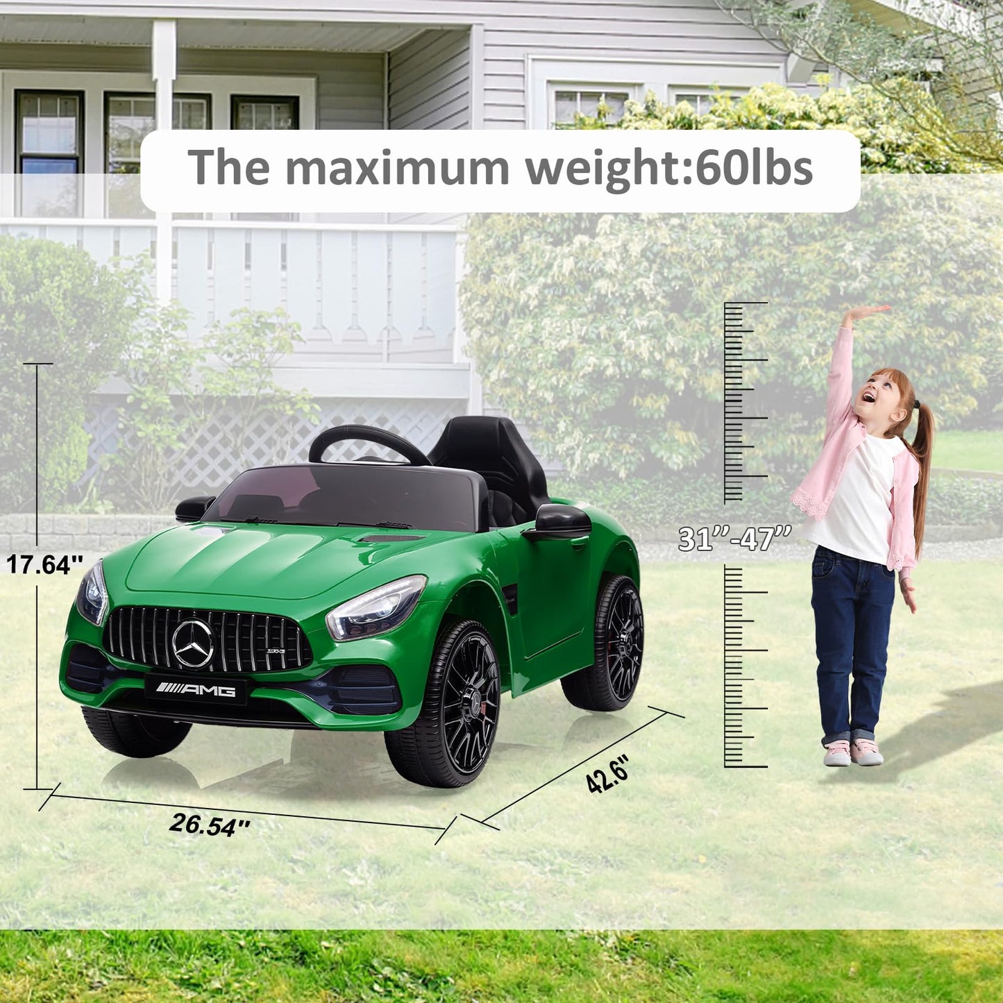 Garvee Ride Car for Kids, 12V Power Battery Electric Vehicles for 3-7 Toddlers, Licensed Mercedes-Benz with Remote Control, MP3 Player - Green