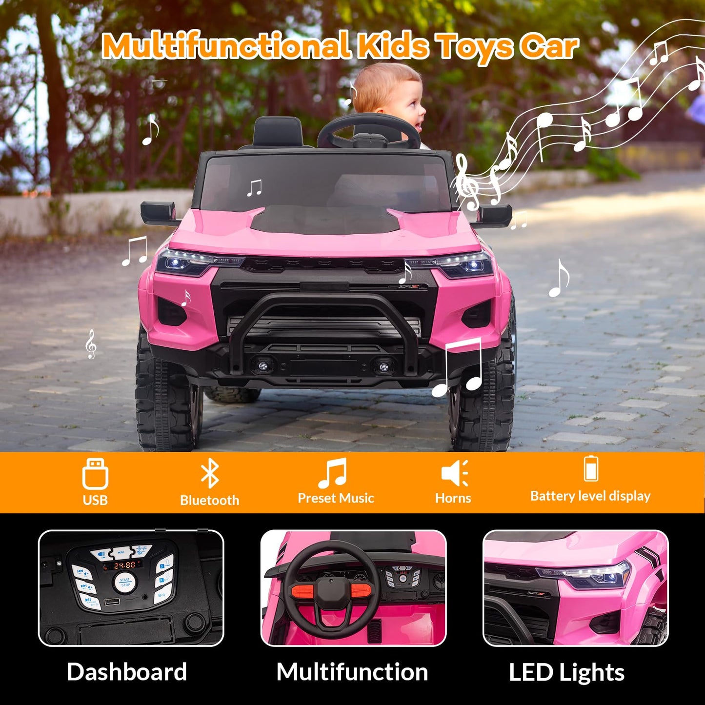 Garvee Ride - P Series: 2 Seater Ride on Car Electric Vehicles w/Remote Control, 24V Battery, Dual Drive, LED Lights, Bluetooth, MP3, Kids Electric Vehicles with Spring Suspension, Pink