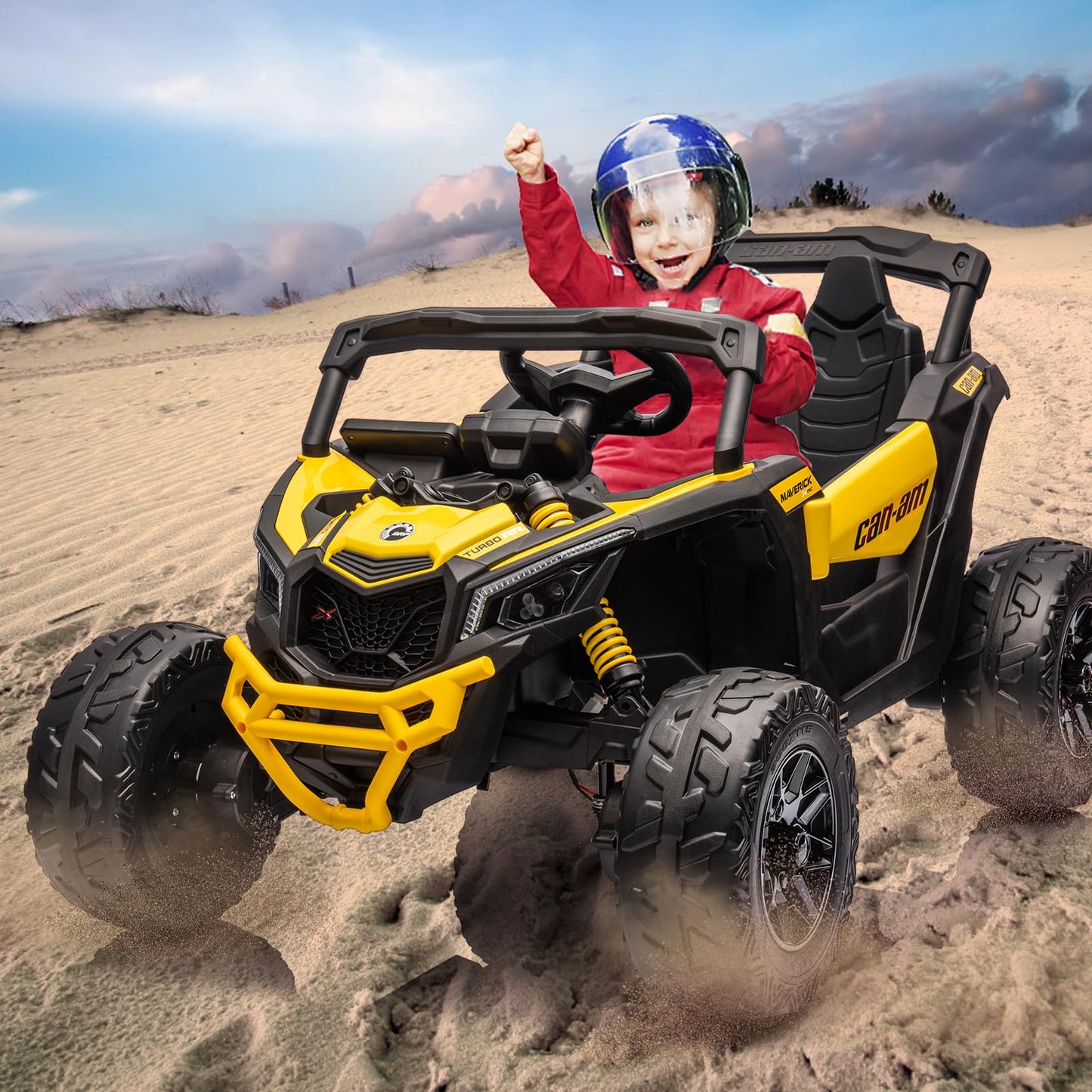 Garvee Ride - P Series: 12V Can-Am Ride-On UTV: Remote Control, Large Seat, Music, LED Lights, Spring Suspension, for Boys & Girls - Yellow