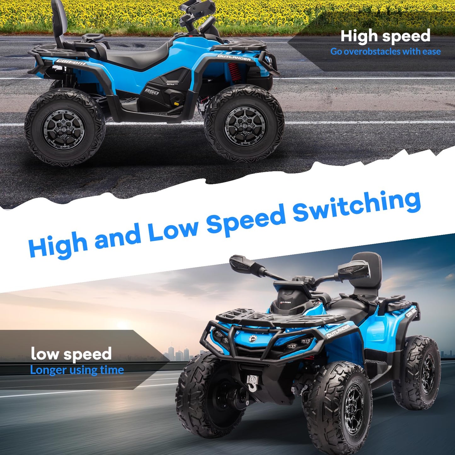 Garvee Ride - P Series: 12V Kids Ride On Electric Quad ATV, 2 Leather Seater ATV Car for Kids, 27V Kids Ride On Toys with LED Headlights, Bluetooth & Music, Adjusted Speeds 2-4 MPH, Ride On Toys for Kids 3-8,Blue