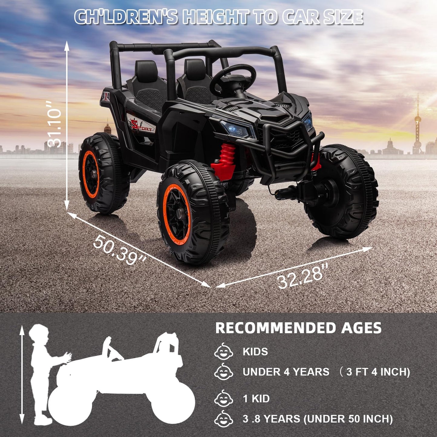 Garvee Ride - P Series: 2 Seater Ride on Car,12V Battery Powered Off-Road UTV Toy,Electric Car with Remote Control,Metal Frame,EVA Wheels,LED,Spring Suspension for 3-8 Boys&Girls - Black