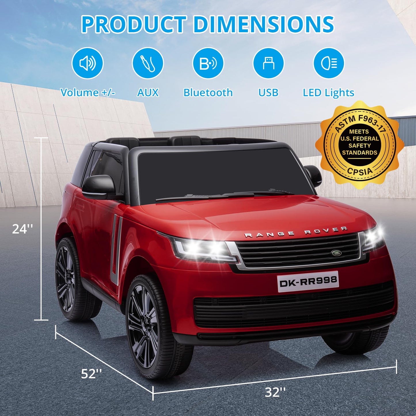 Garvee Ride - P Series: 24V 2-Seater Land Rover Ride-On Car For age 3+, With MP3, 3 Speeds, Remote Control, LED, 4-Wheel Suspension - Wine Red