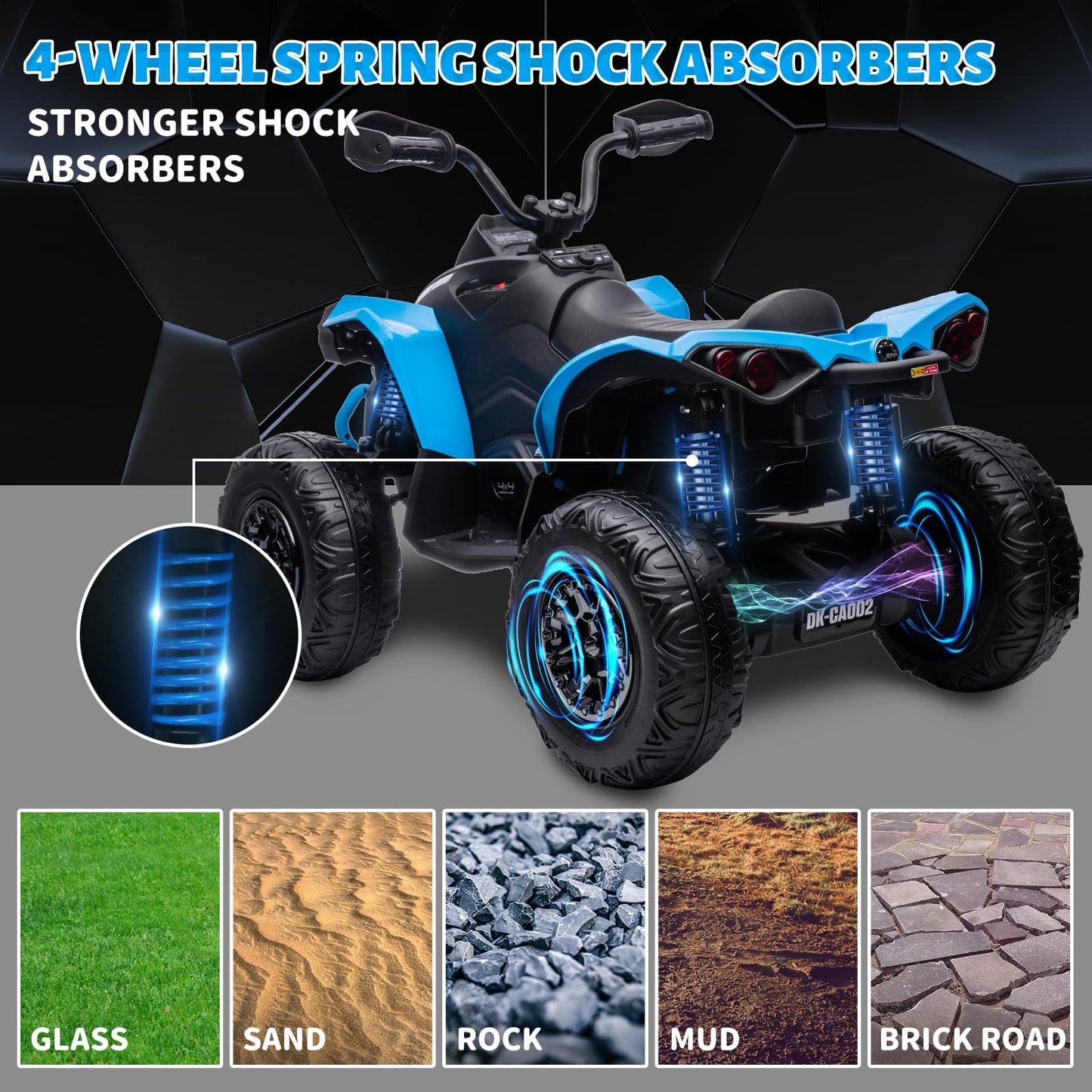 Garvee Ride - P Series: 12V Ride on Toy Car Bombardier Licensed BRP Can-am 4 Wheeler Quad Electric Vehicle, w/LED Lights, Spring Suspension, Bluetooth, Music, USB, Treaded Tires, White - Blue