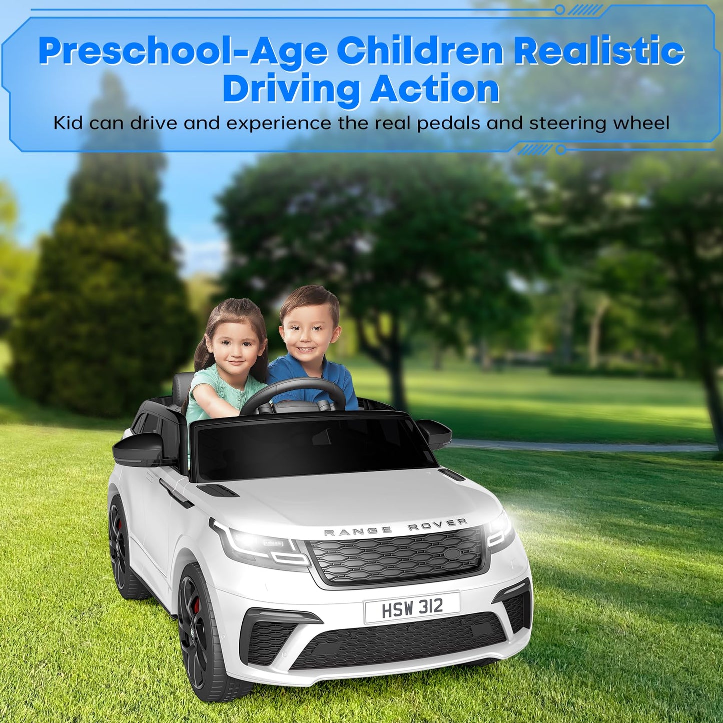 Garvee Ride - P Series: 3-8, 12V Licensed Land Rover Ride Electric Car for Kids with Parent Remote Control, MP3 Player, Rocking, Pull Rod - White