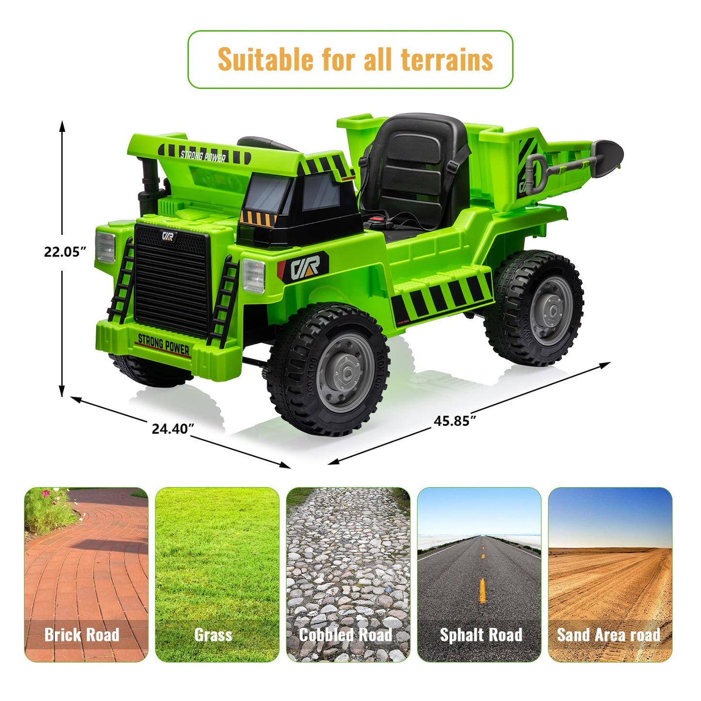 Garvee Ride - P Series: 4WD Ride On Car with Dump Truck, Electric Car for Kids with Remote Control, Toddler Car with Electric Dump Bed & Shovel, 2 Speeds,