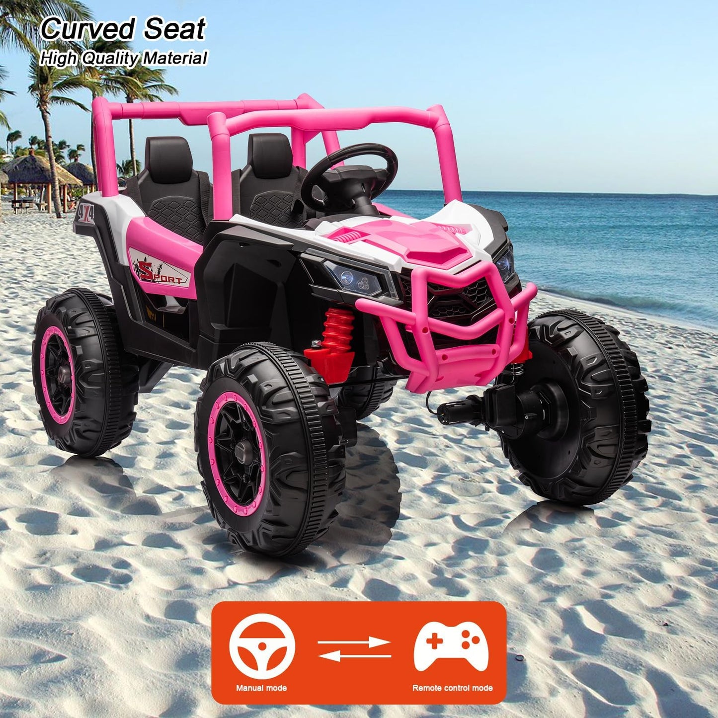 Garvee Ride - P Series: 2 Seater Ride on Car,12V Battery Powered Off-Road UTV Toy,Electric Car with Remote Control,Metal Frame,EVA Wheels,LED,Spring Suspension for 3-8 Boys&Girls - Pink