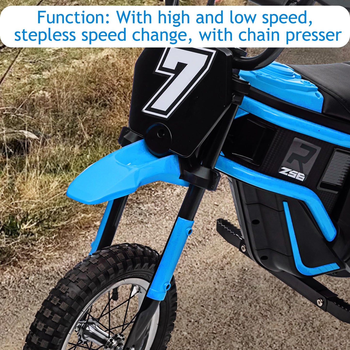 Garvee Ride - T Series: 24V-10A 350W Ride On Electric Dirt Bike For Kids Ages 13+, 14.29MPH, 3-Speed - Blue-7
