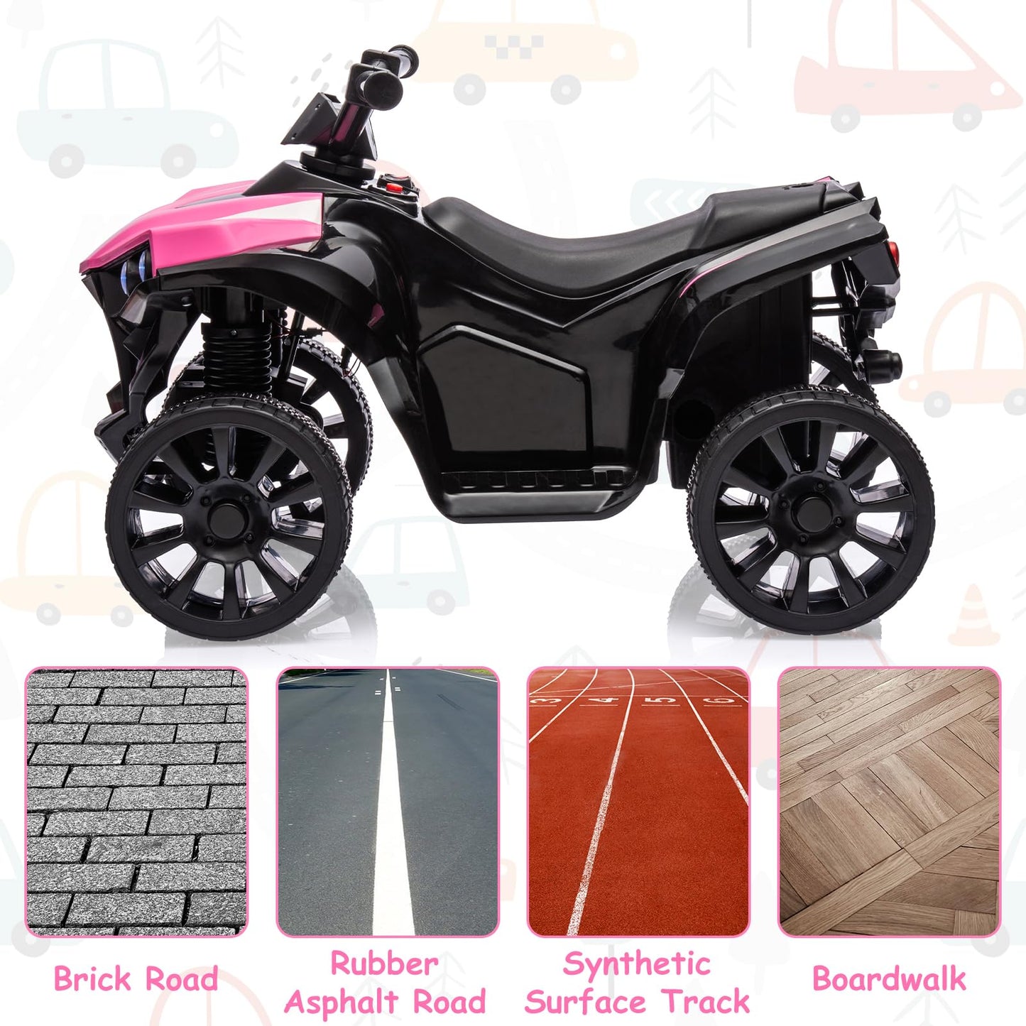 Garvee Ride - P Series: 6V Quad ATV for Kids Toddler 3+ years, Max 55lb Capacity ，With LED, Music, Foot Pedal, Wear-Resistant Wheels, 1.9 MPH - Pink