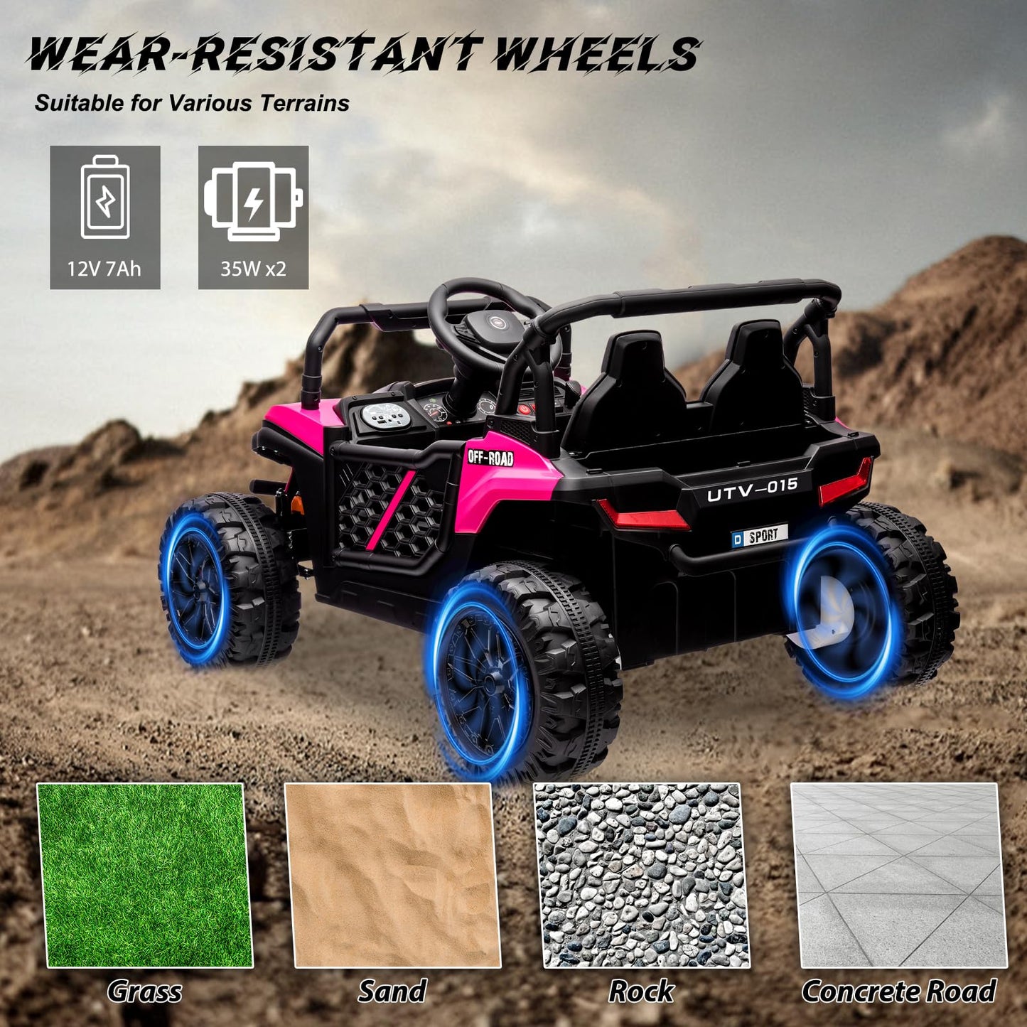 Garvee Ride - P Series: 12V Electric UTV Car with Remote Control, Ride on Truck with Toy Storage, Spring Suspension, LED Headlights, Ride Cars w/4 Wheels, Ride on Toys for Boys Girls, Pink
