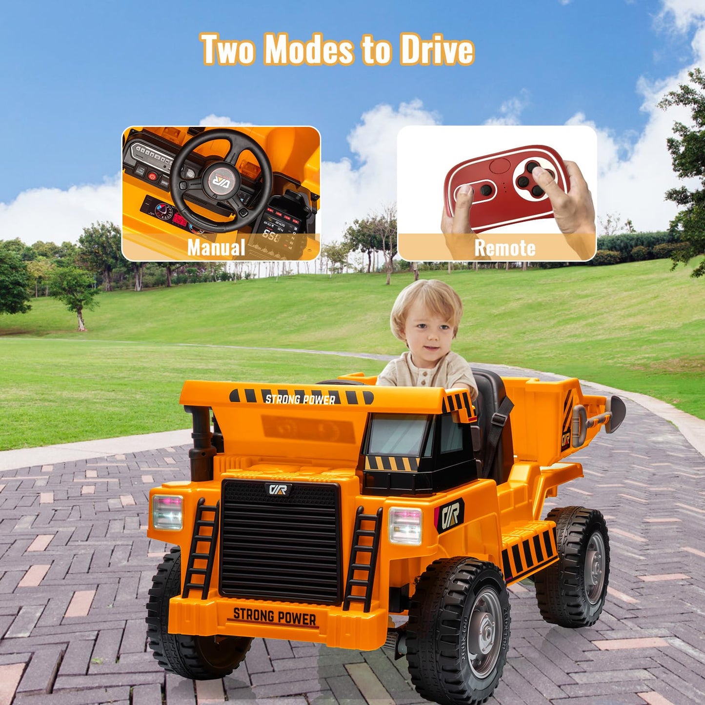Garvee Ride - P Series: 12V Kids Ride on Dump Truck + Remote Control + Electric Dump Bed + USB MP3 Player + Safety Features + All-Terrain Tires + Indoor & Outdoor Fun