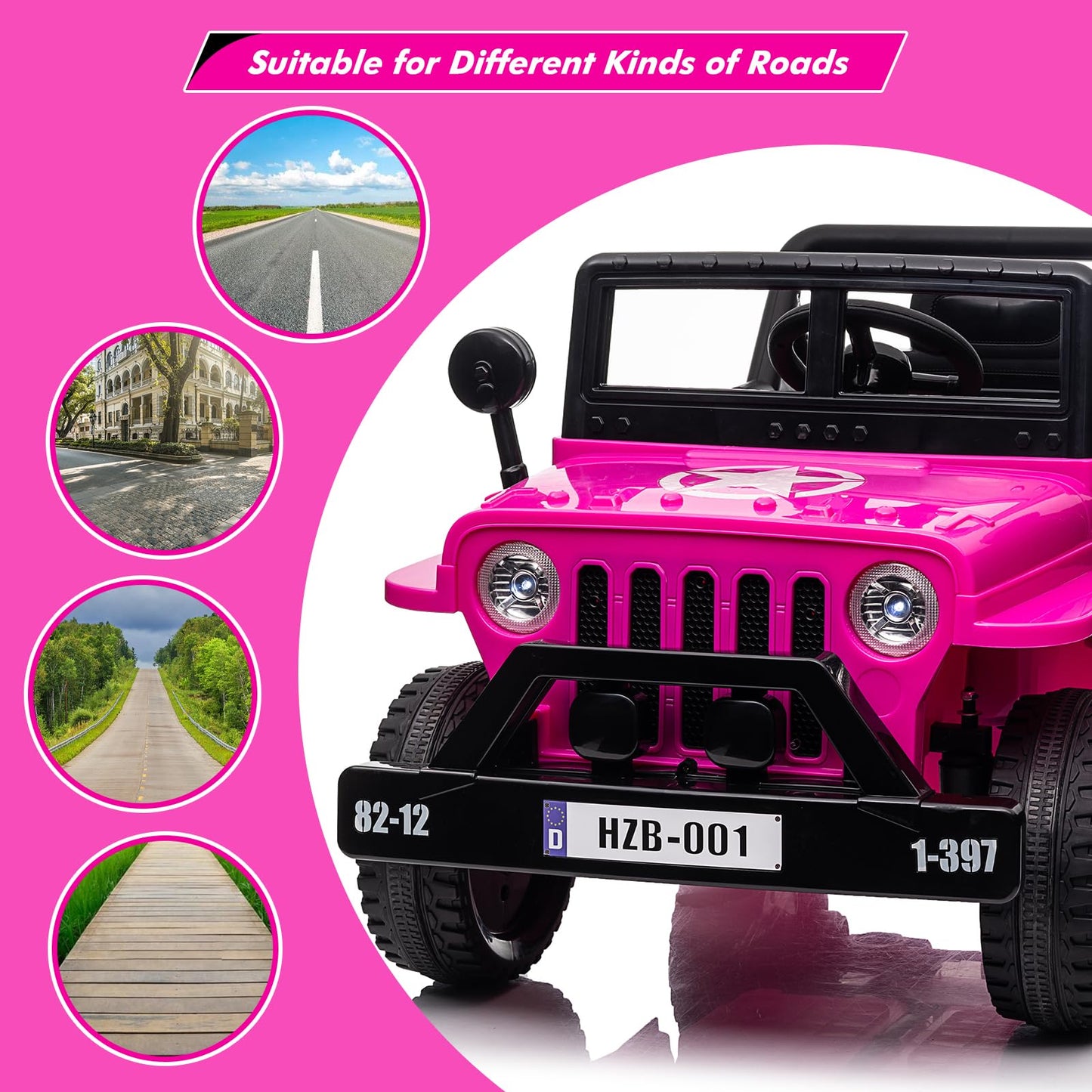 Garvee Ride - P Series: 12V Kids Ride On Truck Car, Electric Ride On Car with Remote Control, Spring Suspension, Various Speeds, LED Lights, Music, and Safety Belt, Electric Ride On Toys for Kids 3+ - Pink