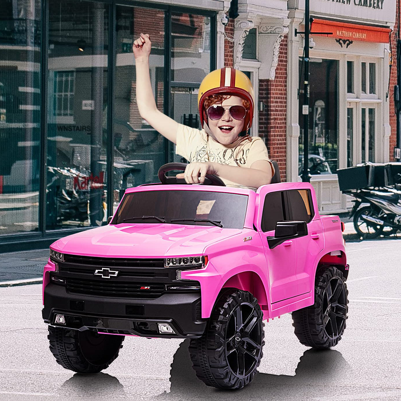 Garvee Ride - P Series: 12V Ride on Car with Remote Control, Battery Powered Licensed Chevrolet Silverado GMC Kids Ride On Truck, Toddler Electric Vehicles Toys,Music,FM,Bluetooth, Spring Suspension, LED Light - Pink