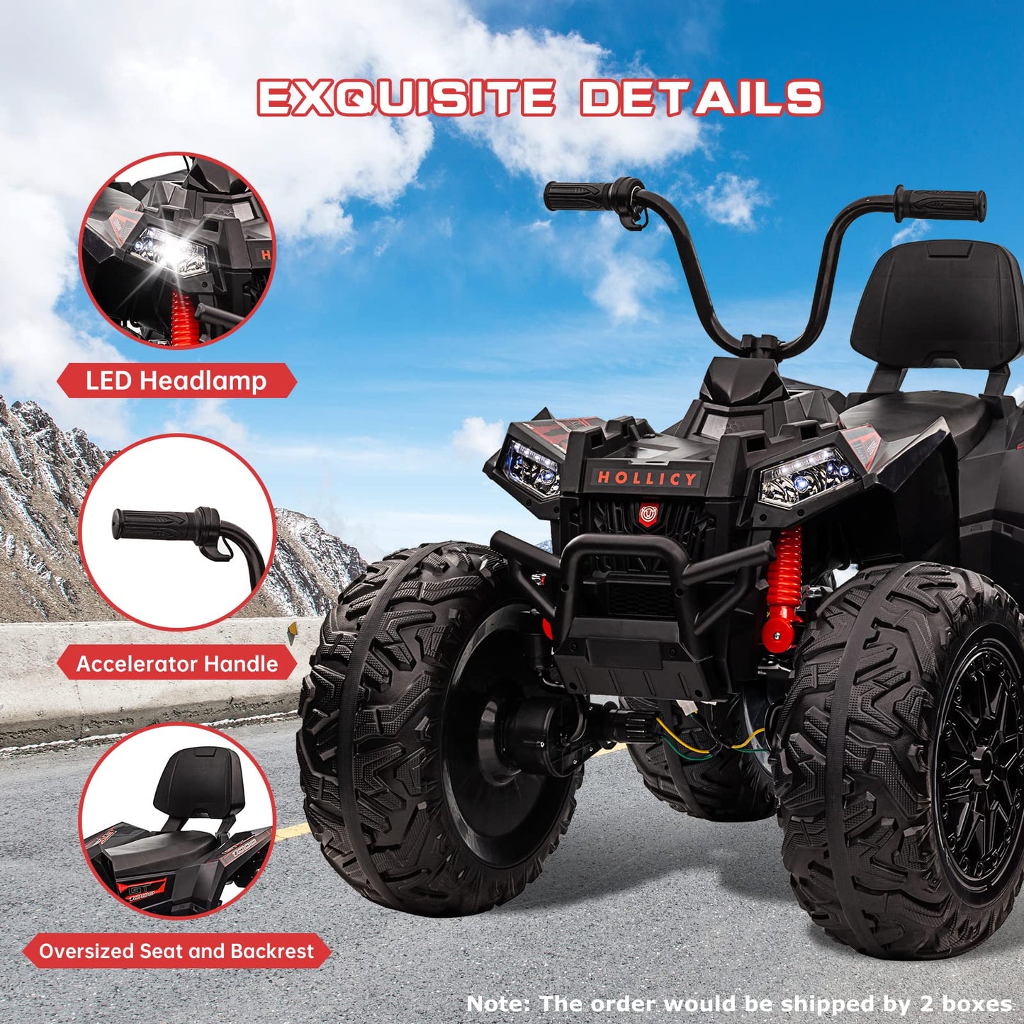 Garvee Ride - P Series: 24V Kids ATV, Ride on Car 4WD Quad Electric Vehicle, 4x80W Powerful Engine, with 7AHx2 Large Battery, Accelerator Handle, EVA Tire, Full Metal Suspension, LED Light, Bluetooth&Music - Blake