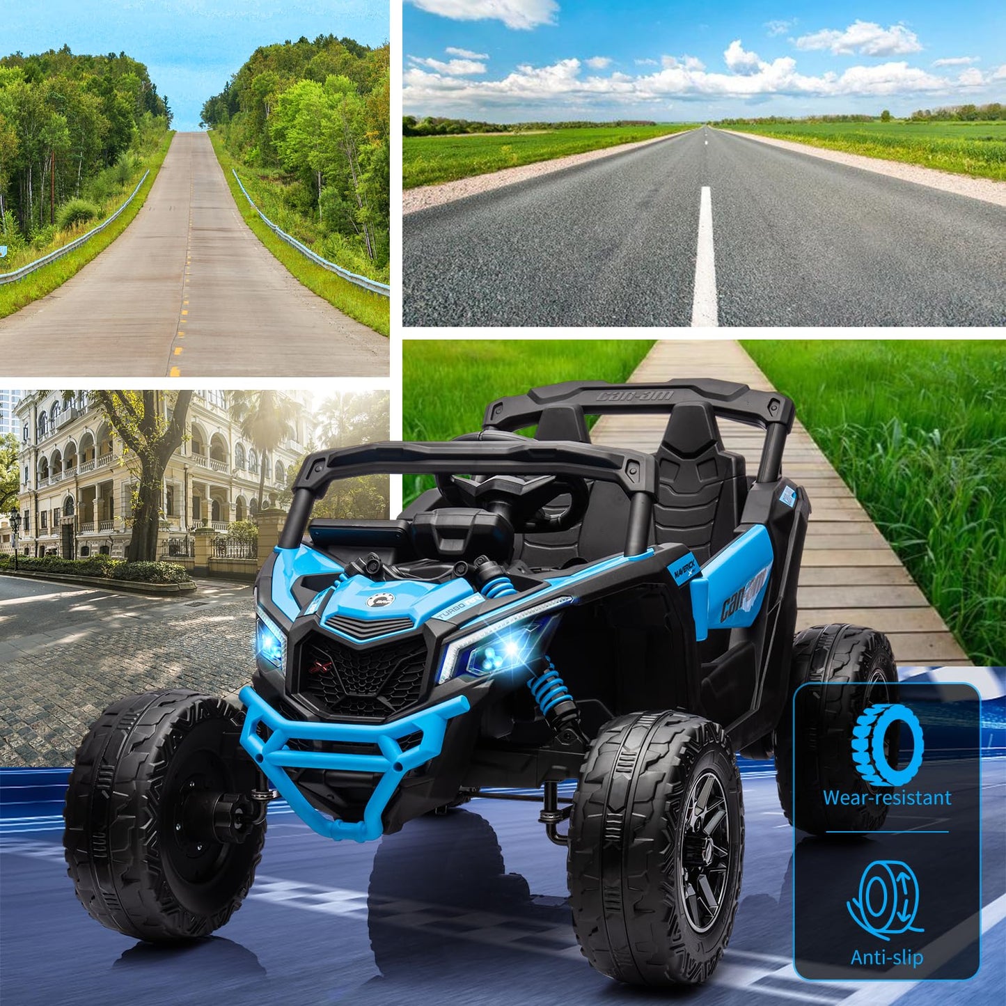 Garvee Ride - P Series: 12V Can-Am Ride-On UTV: Remote Control, Large Seat, Music, LED Lights, Spring Suspension, for Boys & Girls - Blue