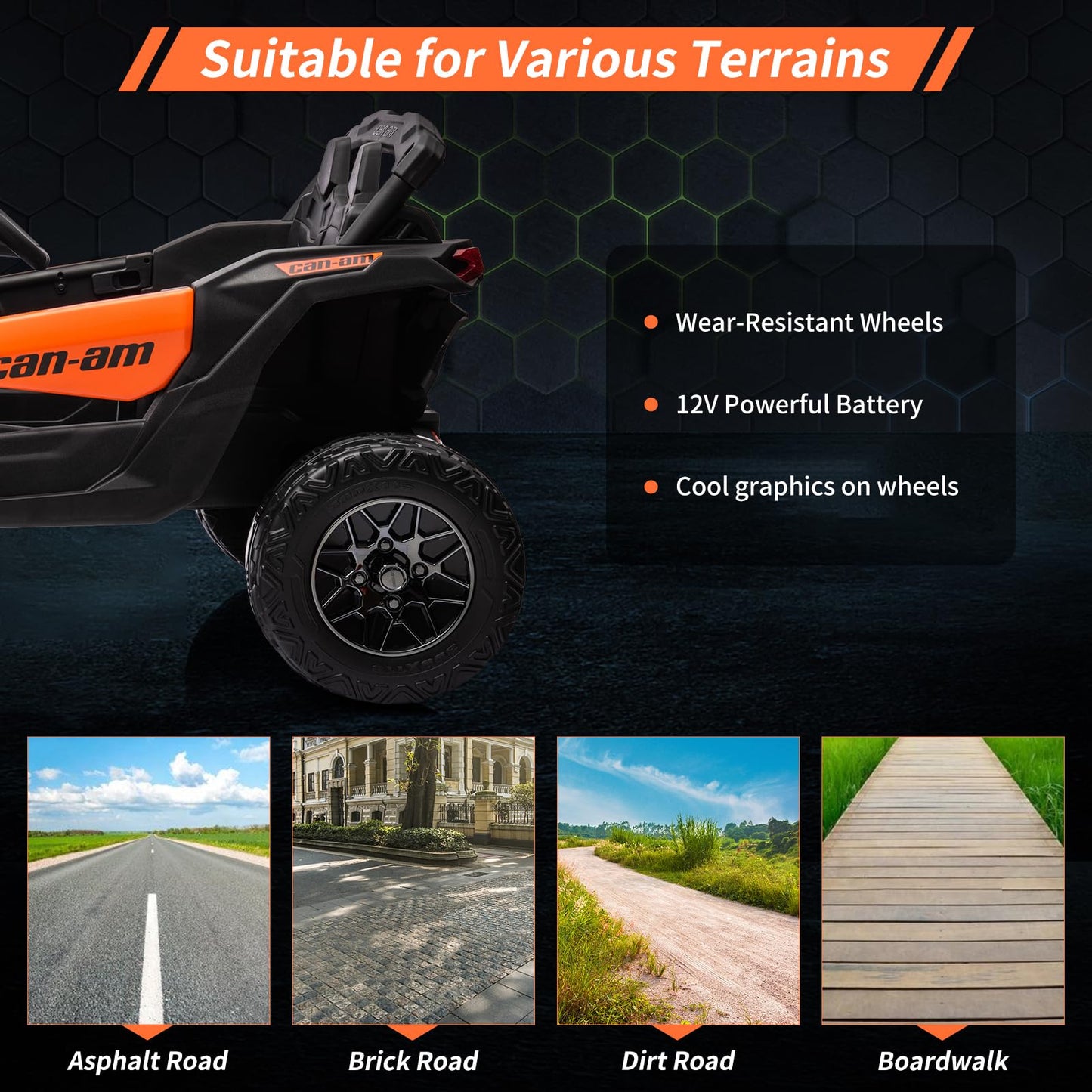 Garvee Ride - P Series: 12V Can-Am Ride-On UTV: Remote Control, Large Seat, Music, LED Lights, Spring Suspension, for Boys & Girls - Orange