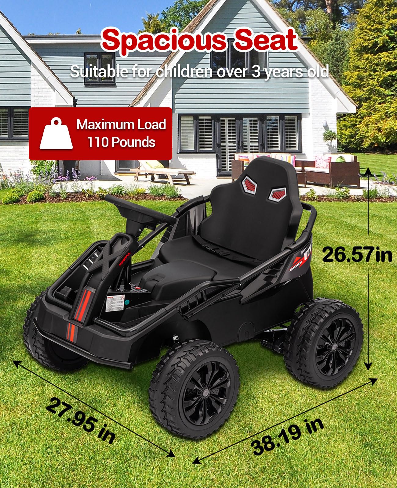 Garvee Ride - P Series: 24V Kids Electric Car with Parent Control, 200W 4x4 Ride On Toy for Big Kids, 4 Shock Absorbers, Metal Frame, 4 Wheeler ATV for Boys Girls Ages 3+, Black