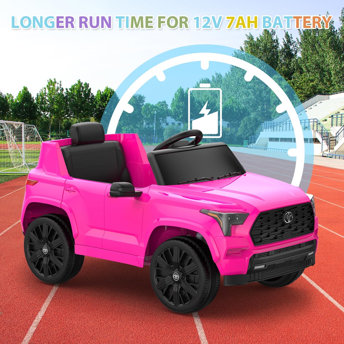 Garvee Ride on Truck Car, 12V Licensed Toyota Electric Cars for Kids, Ride on Toys with Remote Control, Spring Suspension, LED Lights, Bluetooth, 3 Speeds - Rose