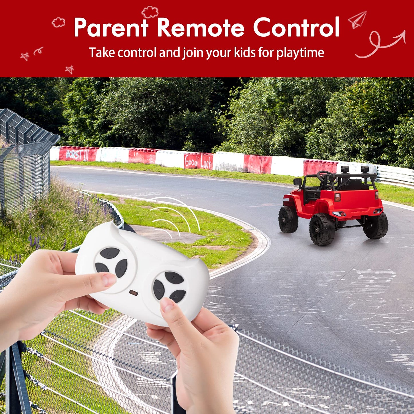 Garvee Ride - P Series: 12V Ride On Truck Car for kid : Remote Control, 3 Speeds, MP3 Music, Suspension, LED Lights,for 3+ Year Old - Red
