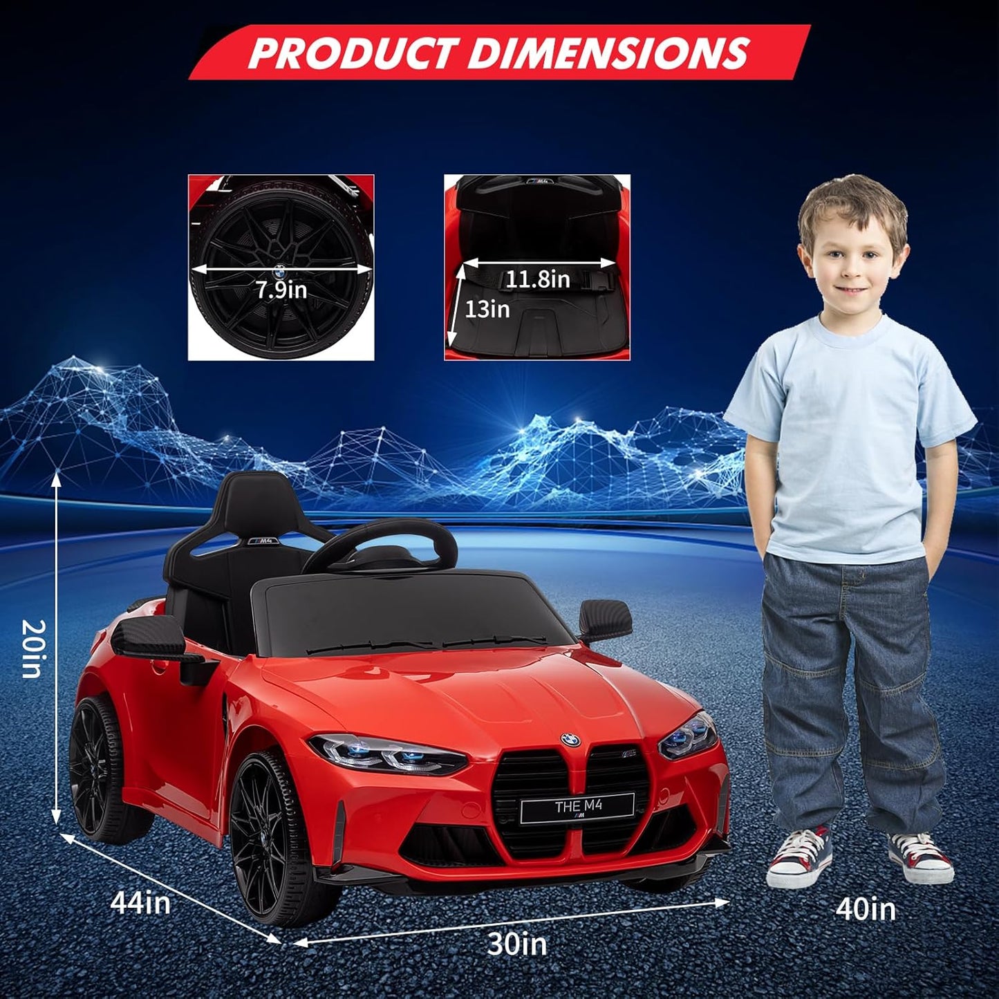 Garvee Ride - P Series: 12V Electric Ride On Car for 37-83 Months, w/RC,Licensed by BMW M4,Power Wheels for Boys Girls, with Suspension System,3 Speeds, Bluetooth, MP3, Double Door, LED Light - Red