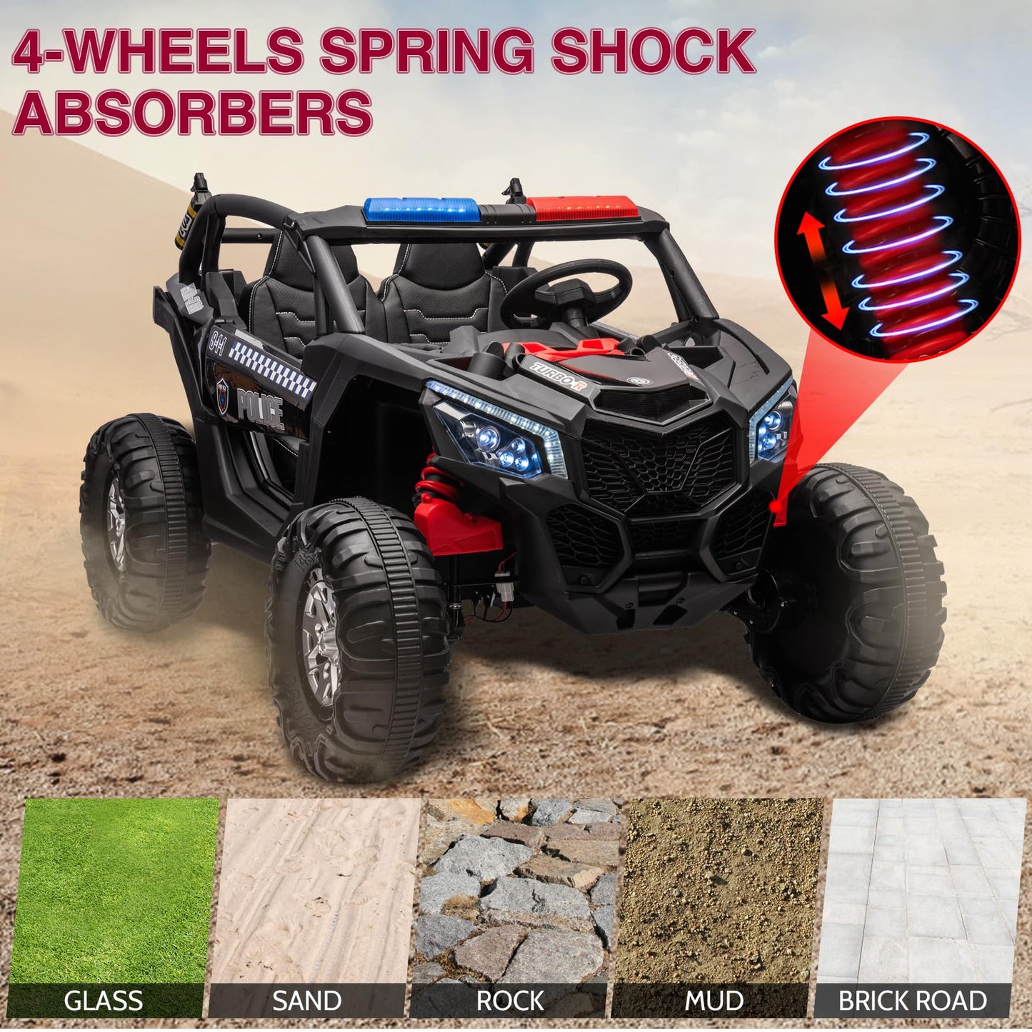 Garvee Ride - P Series: 24V 2 Seater Kids Ride on UTV Car For age 3+, w/Remote Control, 4WD Powerful Electric Vehicle with 4x75W Motors, 4 Shock Absorber, Leather Seat, Music and Light - Black