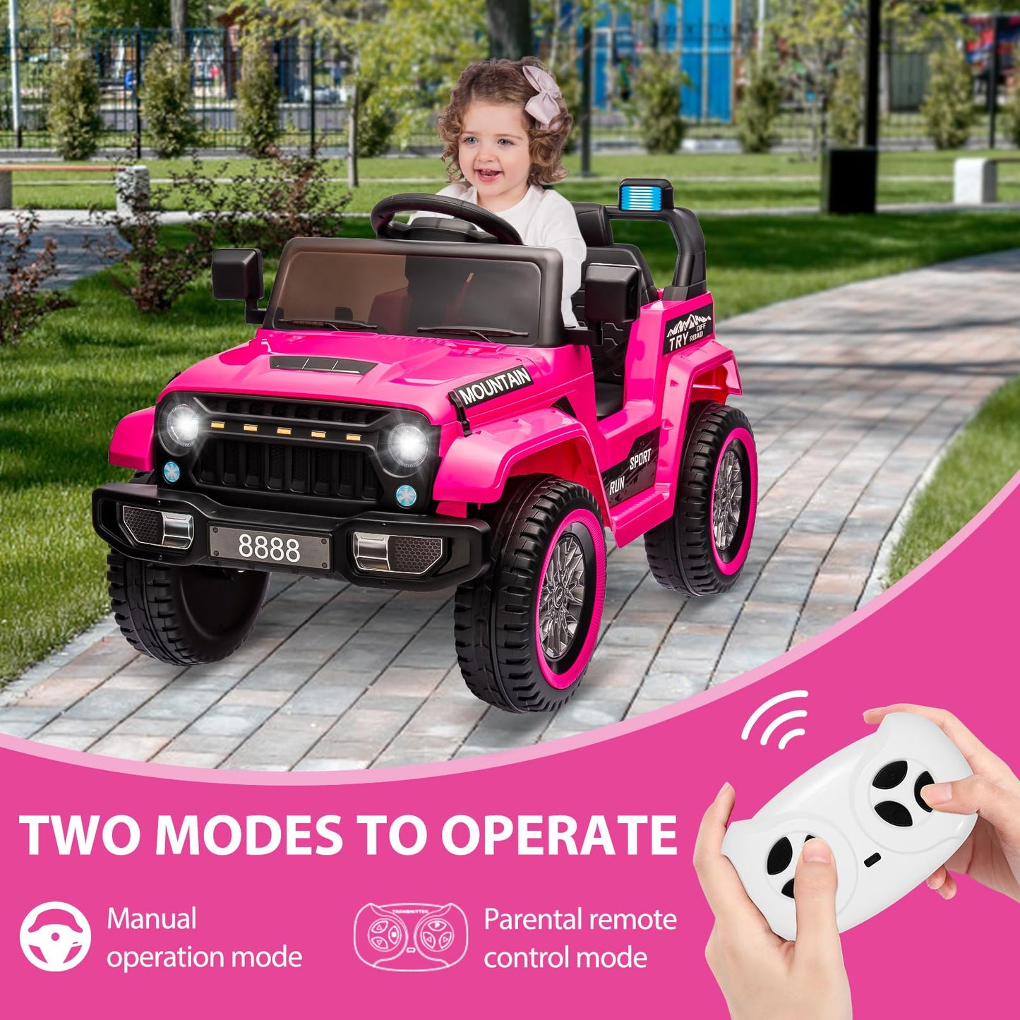 Garvee Ride - P Series: 12V Kids Ride-On Truck For Age 3+, Remote Control, LED, Music, 3 Speeds - Pink