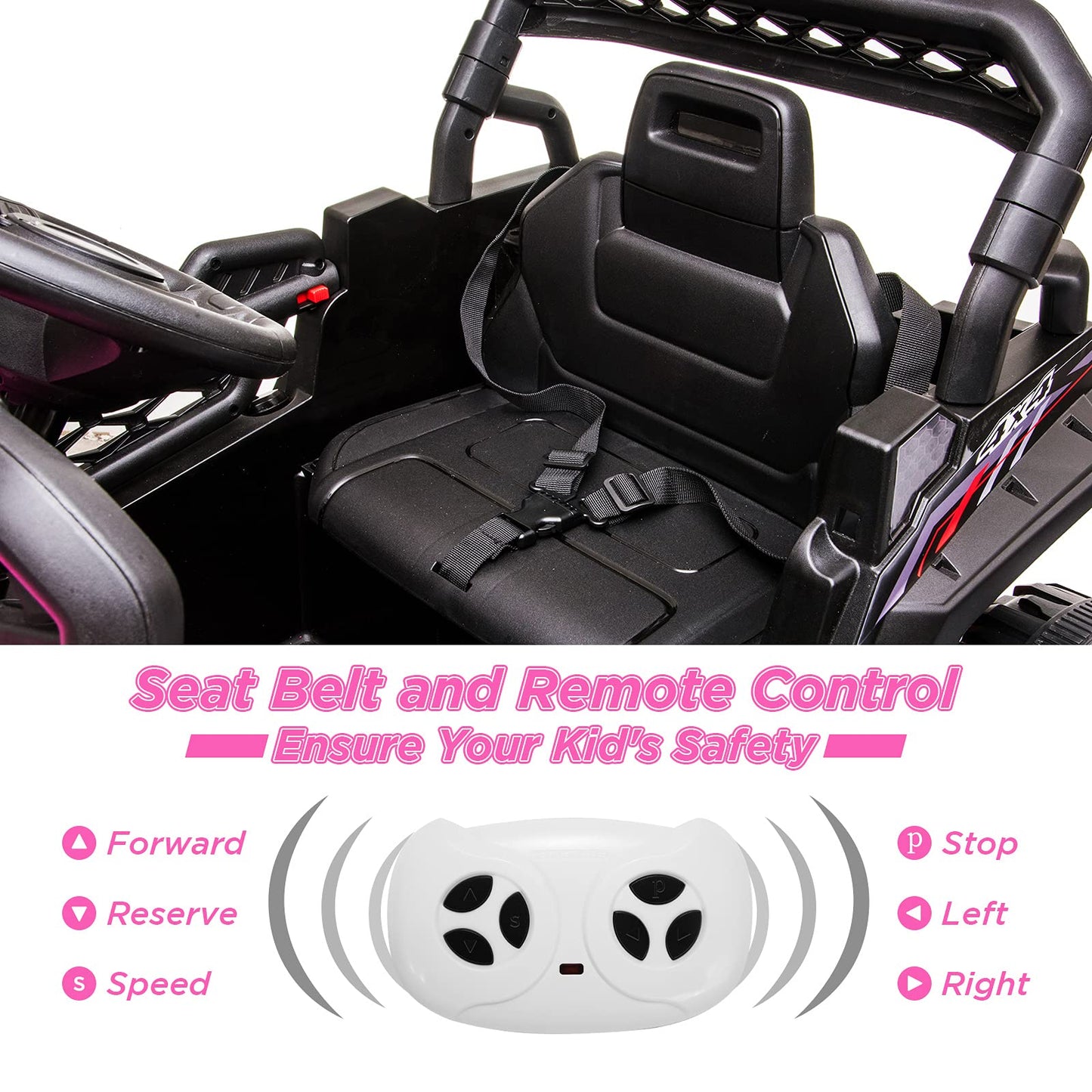 Garvee Ride - P Series: 12V Kids Car: Ride-On Truck, Remote, Suspension, LED, 1.8-3.7 MPH, MP3, Engine Sound, ASTM Certified, for 3-7 Years - Pink