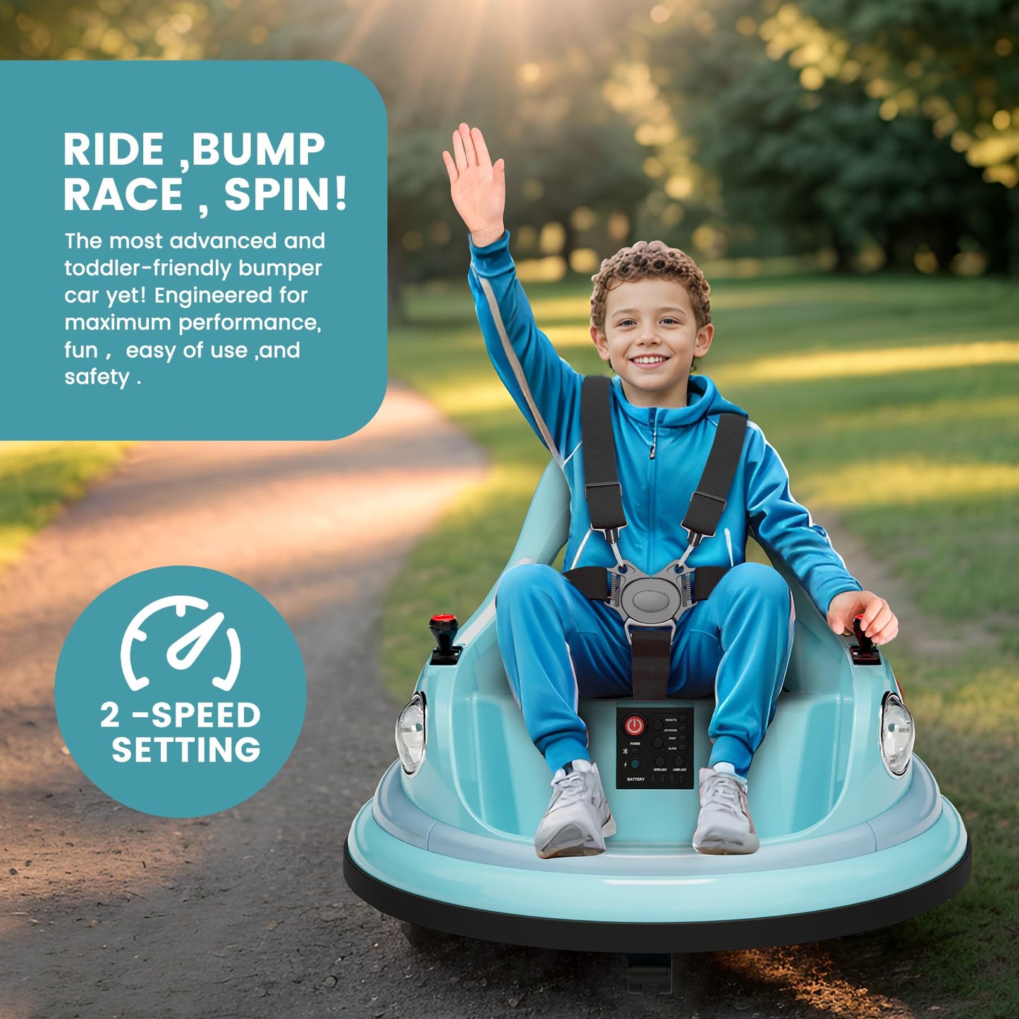 Garvee Ride - P Series: 12V Ride on Toddler Bumping Car W/Remote Control, LED Lights & 360 Degree Spin, ASTM Certified - Blue