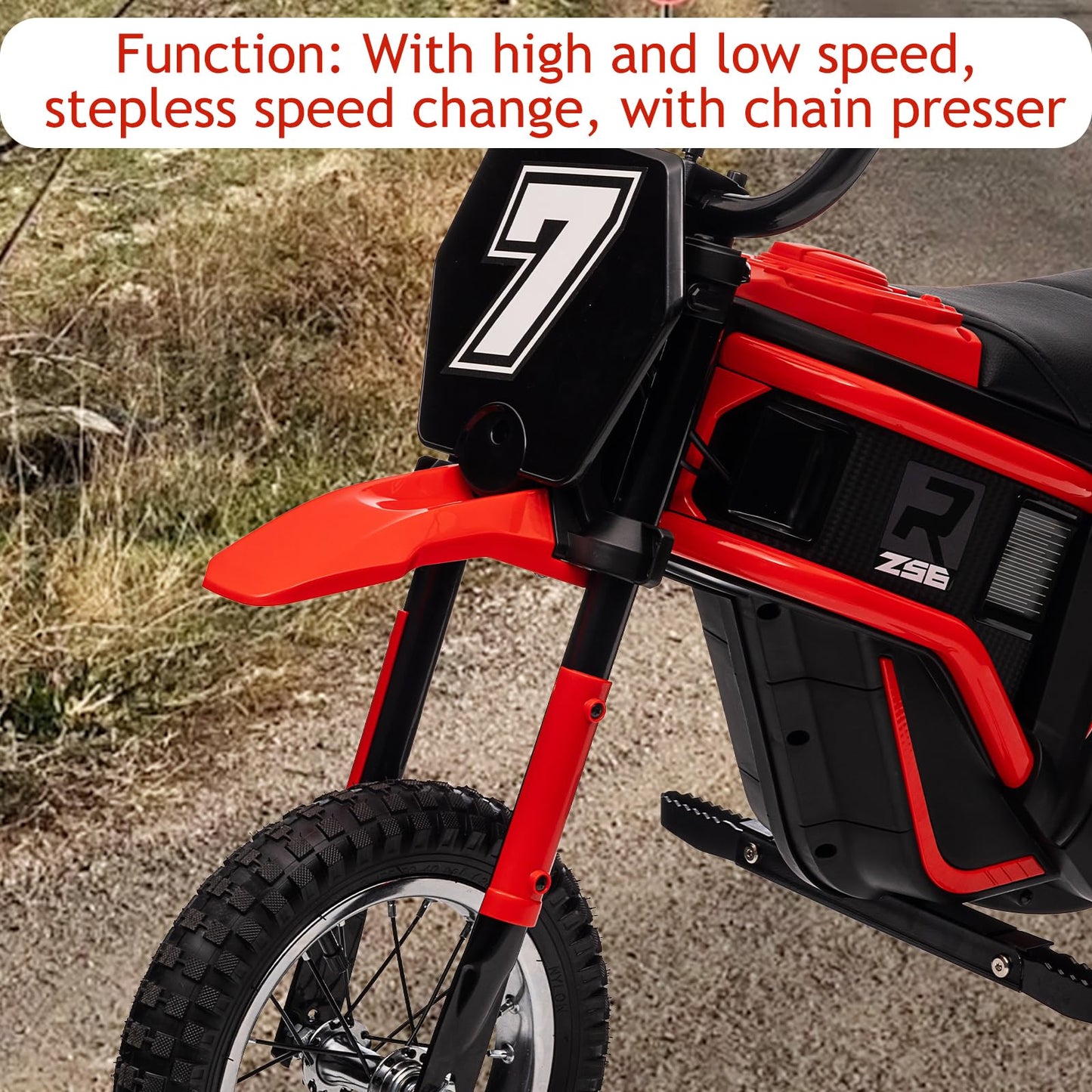 Garvee Ride - T Series: 24V-10A 350W Ride On Electric Dirt Bike For Kids Ages 13+, 14.29MPH, 3-Speed - Red-7