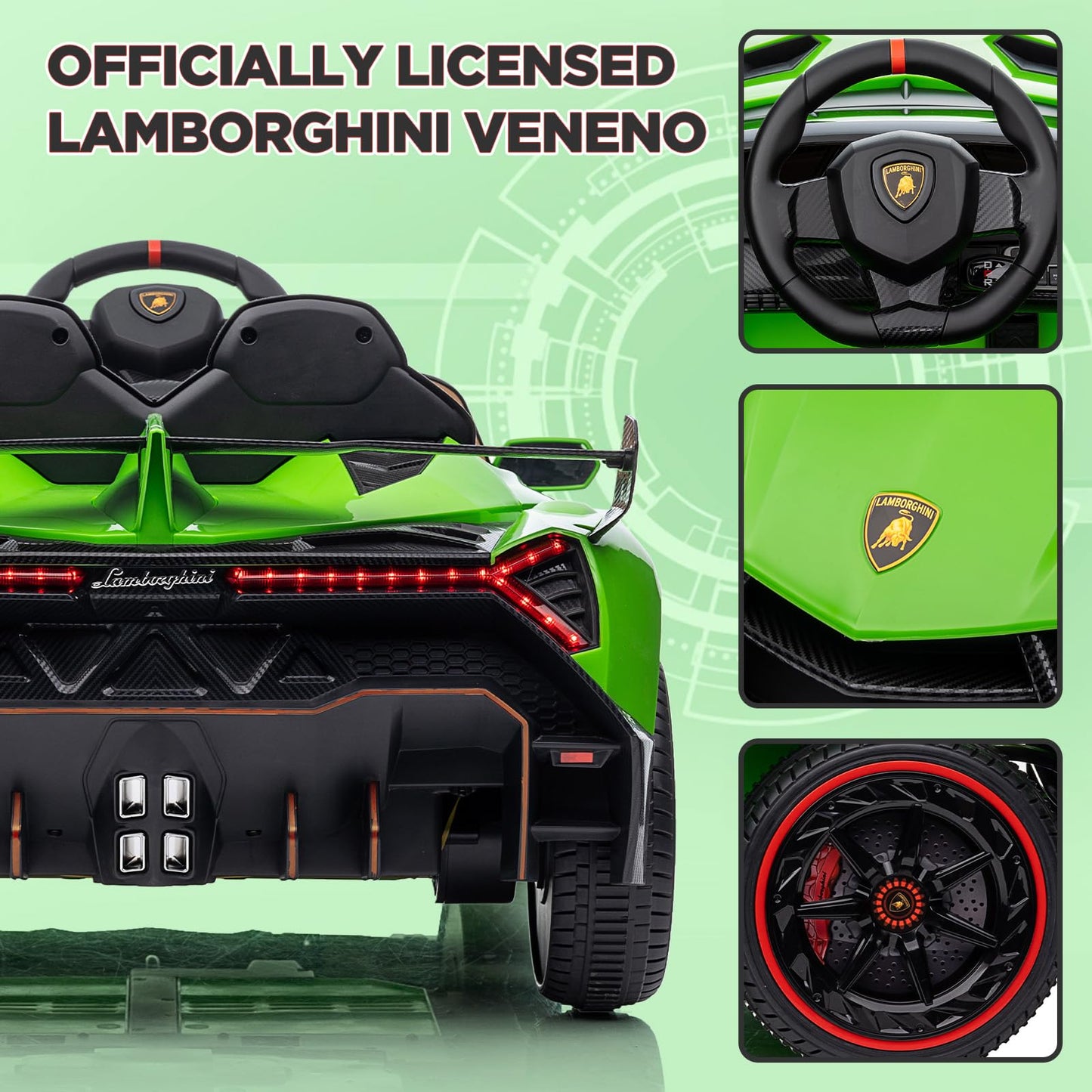 Garvee 12V Kids Ride On Car, Licensed Lamborghini Venono Electric Car w/Parent Remote Control, Scissor Door, 3 Speeds, LED Headlights, Rocking & Music, Battery Powered Ride on Toy for Boys Girls- Green