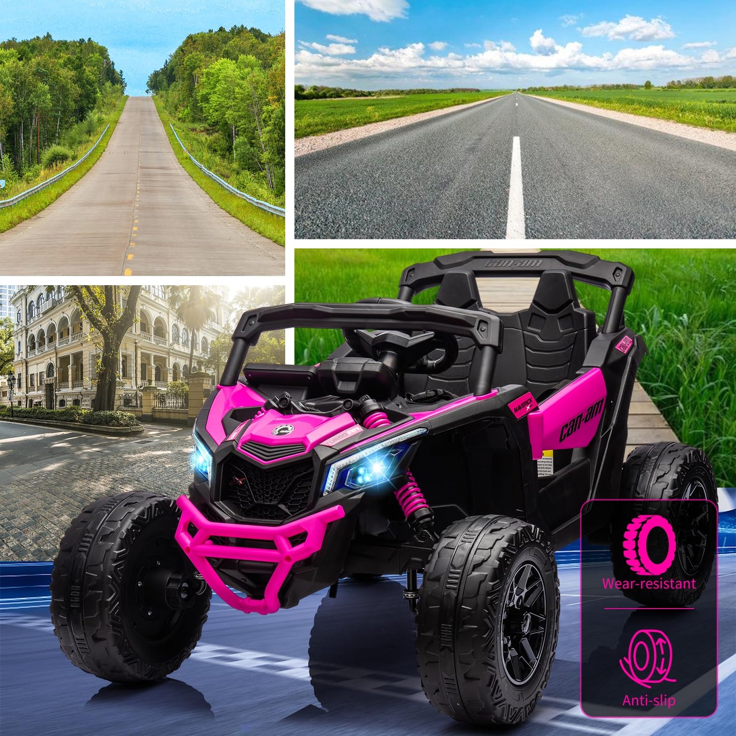 Garvee Ride - P Series: 12V Can-Am Ride-On UTV: Remote Control, Large Seat, Music, LED Lights, Spring Suspension, for Boys & Girls - Rose