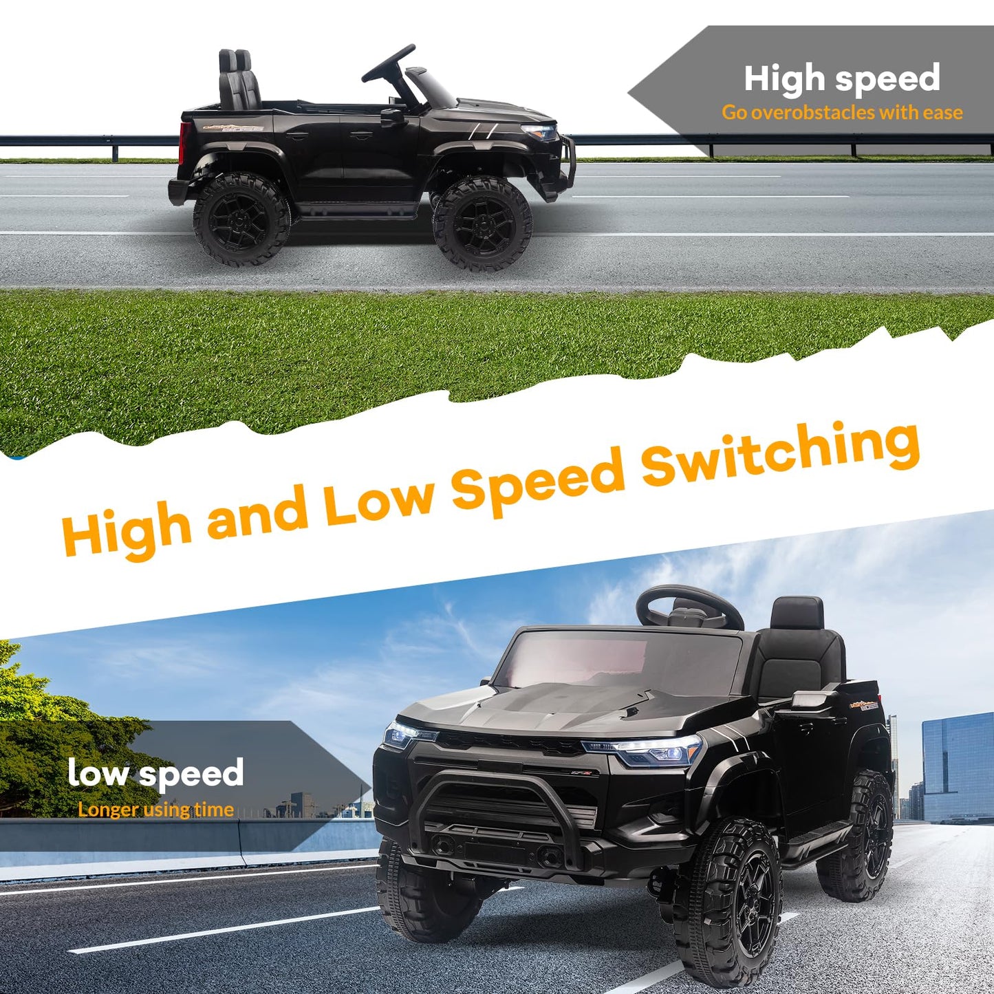 Garvee Ride - P Series: 2 Seater Truck Car Toys, Ride on Car Electric Vehicles w/Remote Control, 24V Battery, Dual Drive, LED Lights, Bluetooth, MP3, Battery Powered Electric Cars for Kids, Black