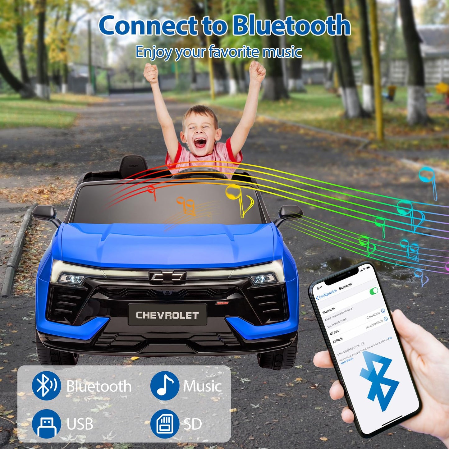 Garvee Ride - P Series: 24V 2-Seater Chevrolet Blazer Kids Car with Remote Control, Bluetooth - Blue