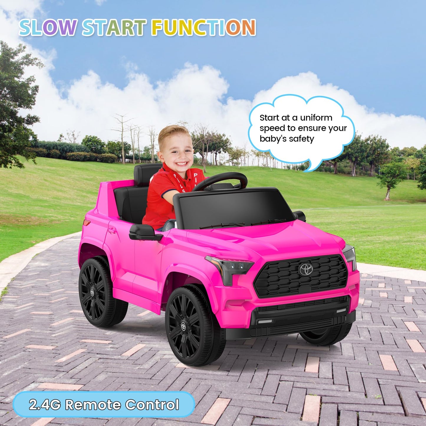Garvee Ride on Truck Car, 12V Licensed Toyota Electric Cars for Kids, Ride on Toys with Remote Control, Spring Suspension, LED Lights, Bluetooth, 3 Speeds - Rose