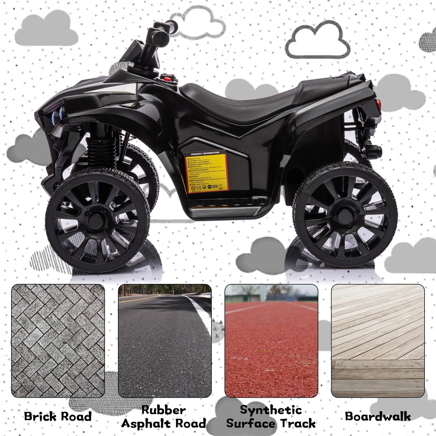 Garvee Ride - P Series: 6V Quad ATV for Kids Toddler 3+ years, Max 55lb Capacity ，With LED, Music, Foot Pedal, Wear-Resistant Wheels, 1.9 MPH - Black