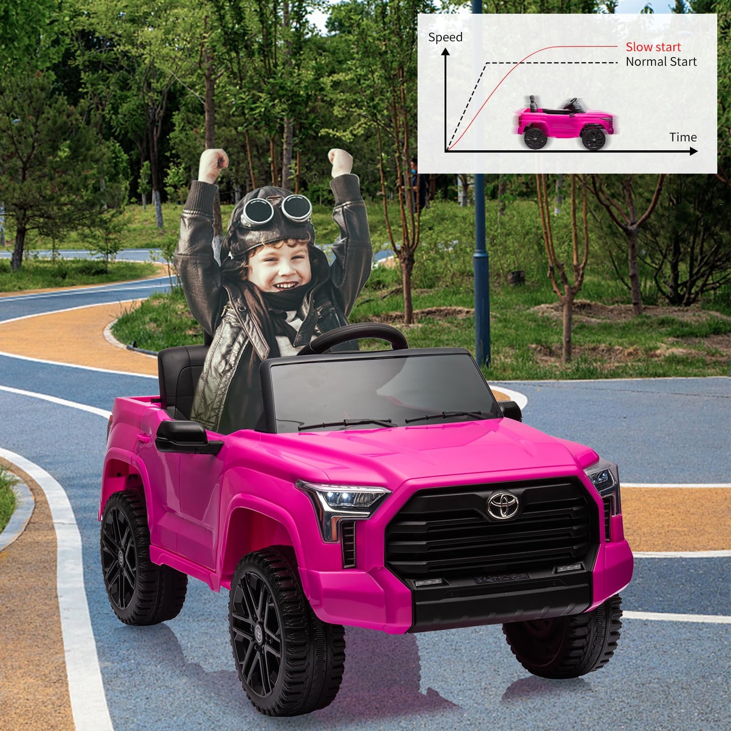 Garvee Ride - P Series: 12V Ride on Car For Kids Age 3+ , Licensed Toyota, with Remote Control, MP3, LED Lights, Suspension System, Double Doors, Safety Belt, Ride On Toys for Boys Girls - Rose