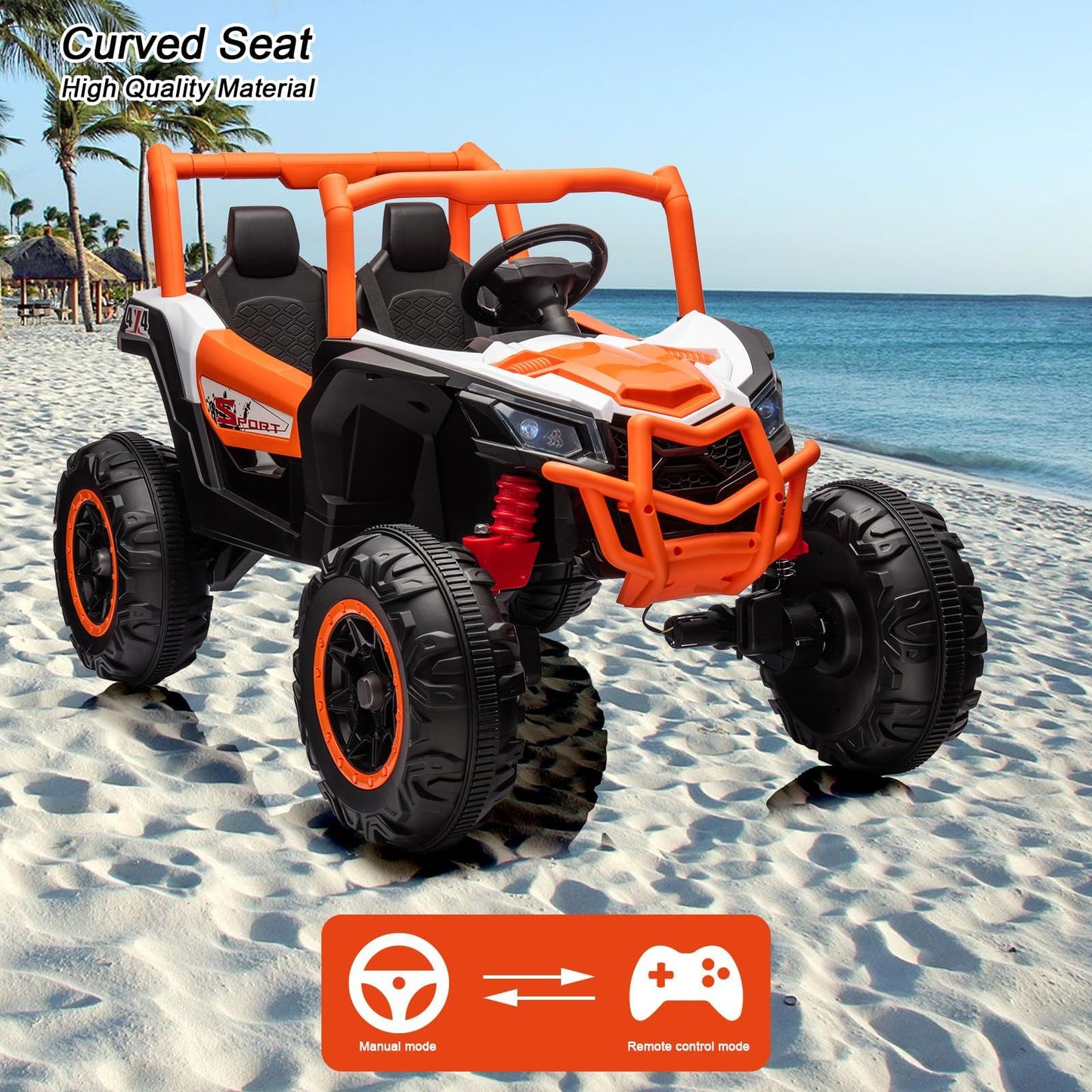 Garvee Ride - P Series: 2 Seater Ride on Car,12V Battery Powered Off-Road UTV Toy,Electric Car with Remote Control,Metal Frame,EVA Wheels,LED,Spring Suspension for 3-8 Boys&Girls - Orange