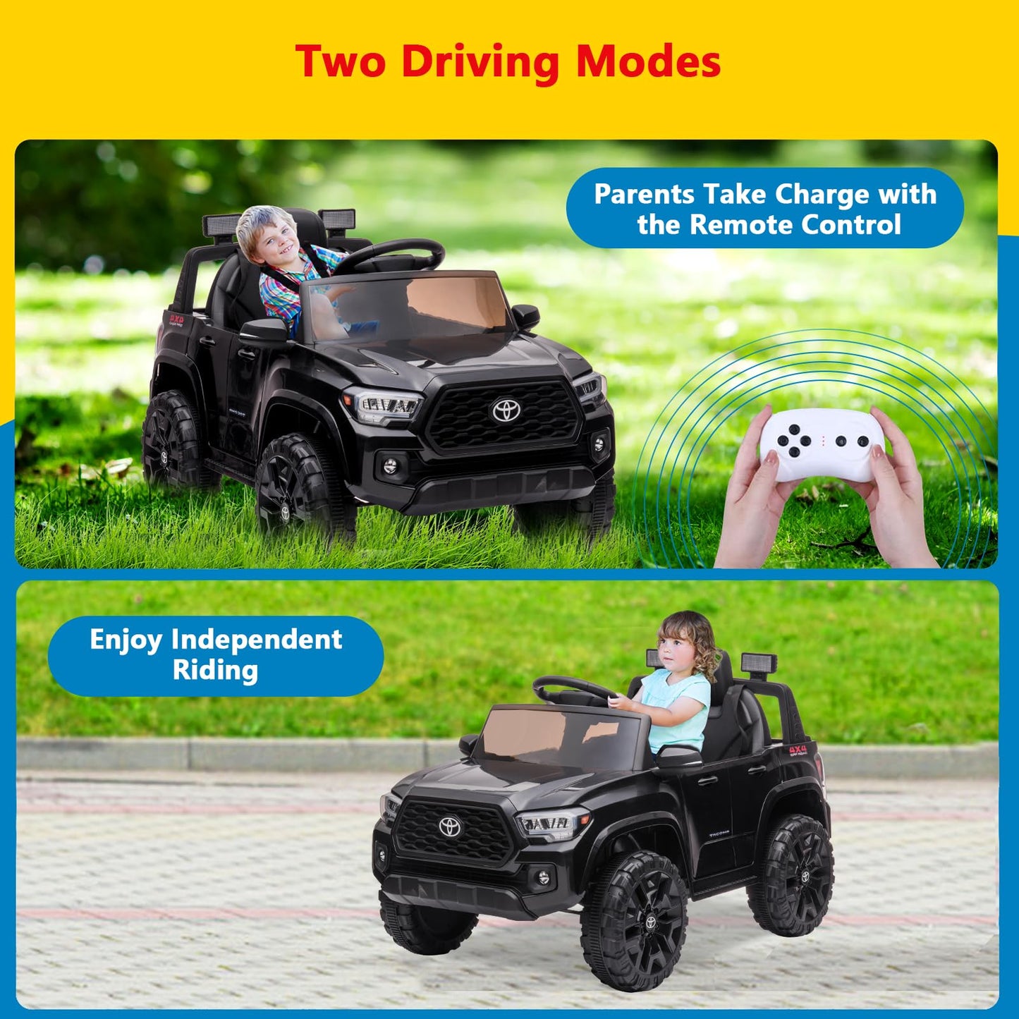Garvee Ride - P Series: 12V Toyota Tacoma Kids Car, Spring Suspension, with LED Light - Black