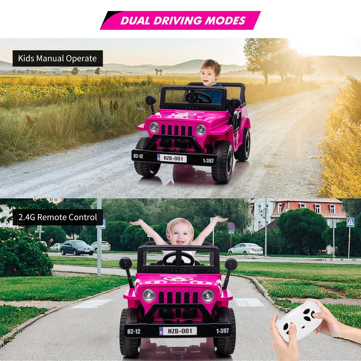 Garvee Ride - P Series: 12V Kids Ride On Truck Car, Electric Ride On Car with Remote Control, Spring Suspension, Various Speeds, LED Lights, Music, and Safety Belt, Electric Ride On Toys for Kids 3+ - Pink