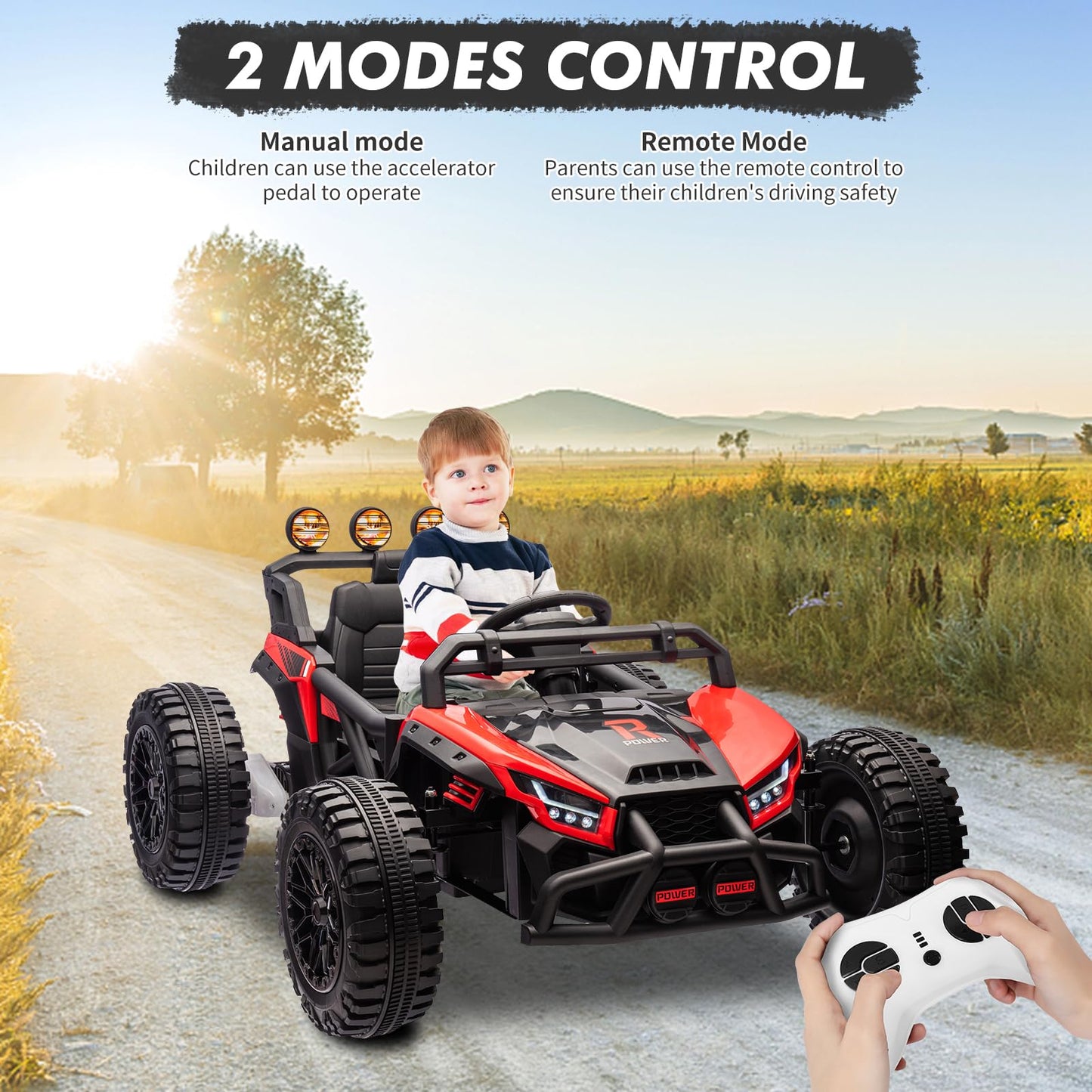 Garvee Ride - P Series: 24V Electric UTV,Ride On Toys for Big Kids,2x130W Powerful Electric Car with Remote Control， 4 Shock Absorbers，LED Lights,Music for Boys and Girls,Red
