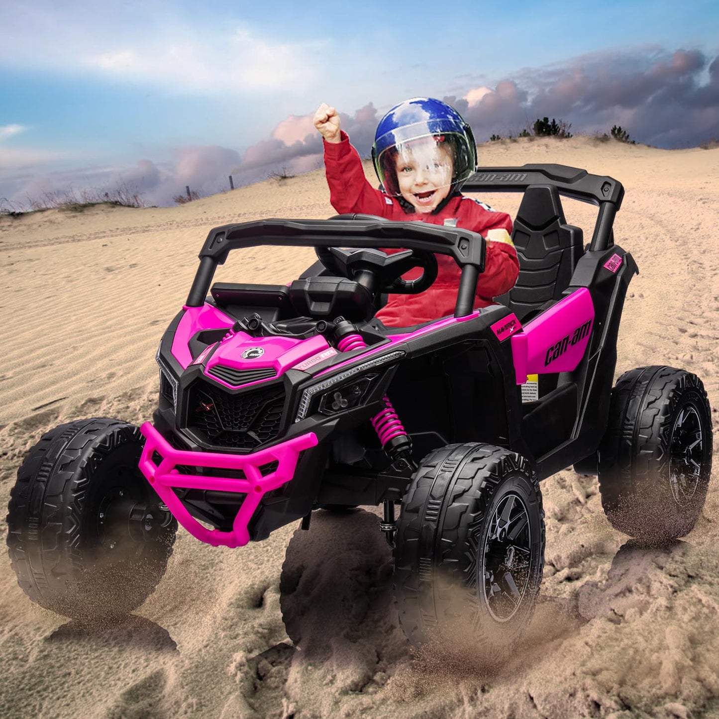 Garvee Ride - P Series: 12V Can-Am Ride-On UTV: Remote Control, Large Seat, Music, LED Lights, Spring Suspension, for Boys & Girls - Rose