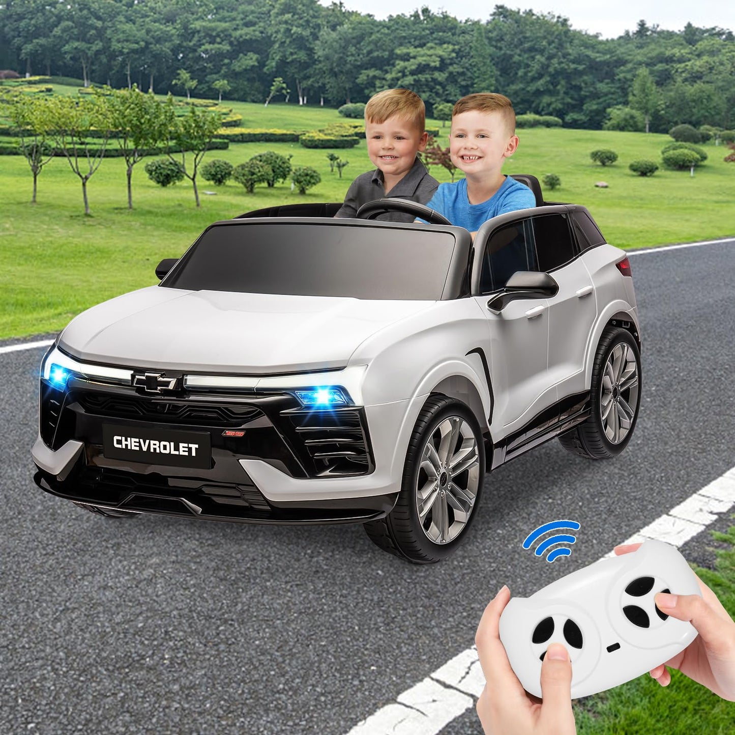 Garvee Ride - P Series: 24V 2-Seater Chevrolet Blazer Kids Car with Remote Control, Bluetooth - White