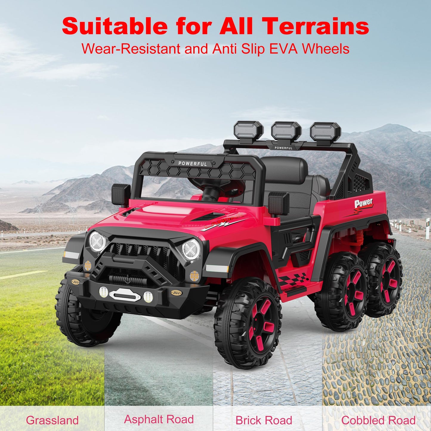 Garvee Ride - P Series: 24V 4WD Ride on Car Kids Ages 3-8, with 6 EVA Wheels, Battery Powered & Remote Control, 3 Adjustable Speeds, Soft Start, Battery Display, Music - Rose Red