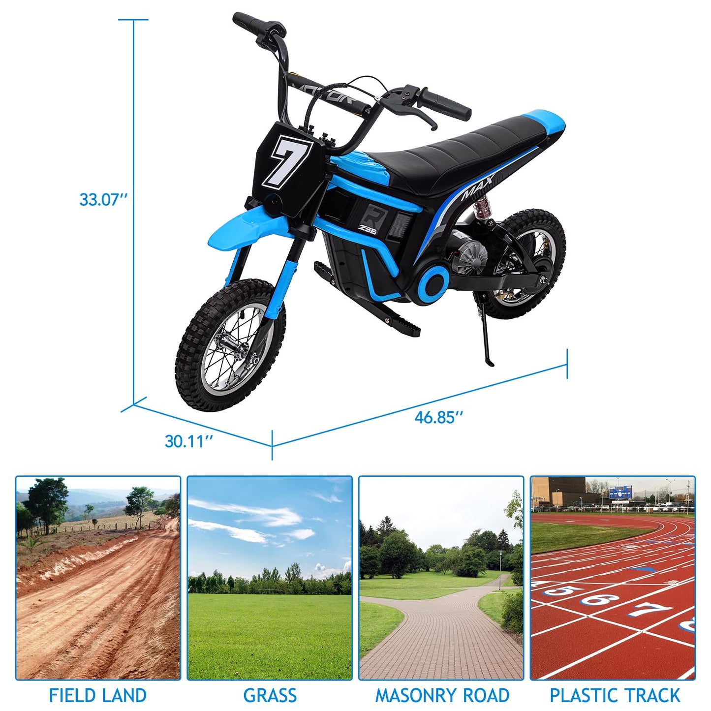 Garvee Ride - T Series: 24V-10A 350W Ride On Electric Dirt Bike For Kids Ages 13+, 14.29MPH, 3-Speed - Blue-7