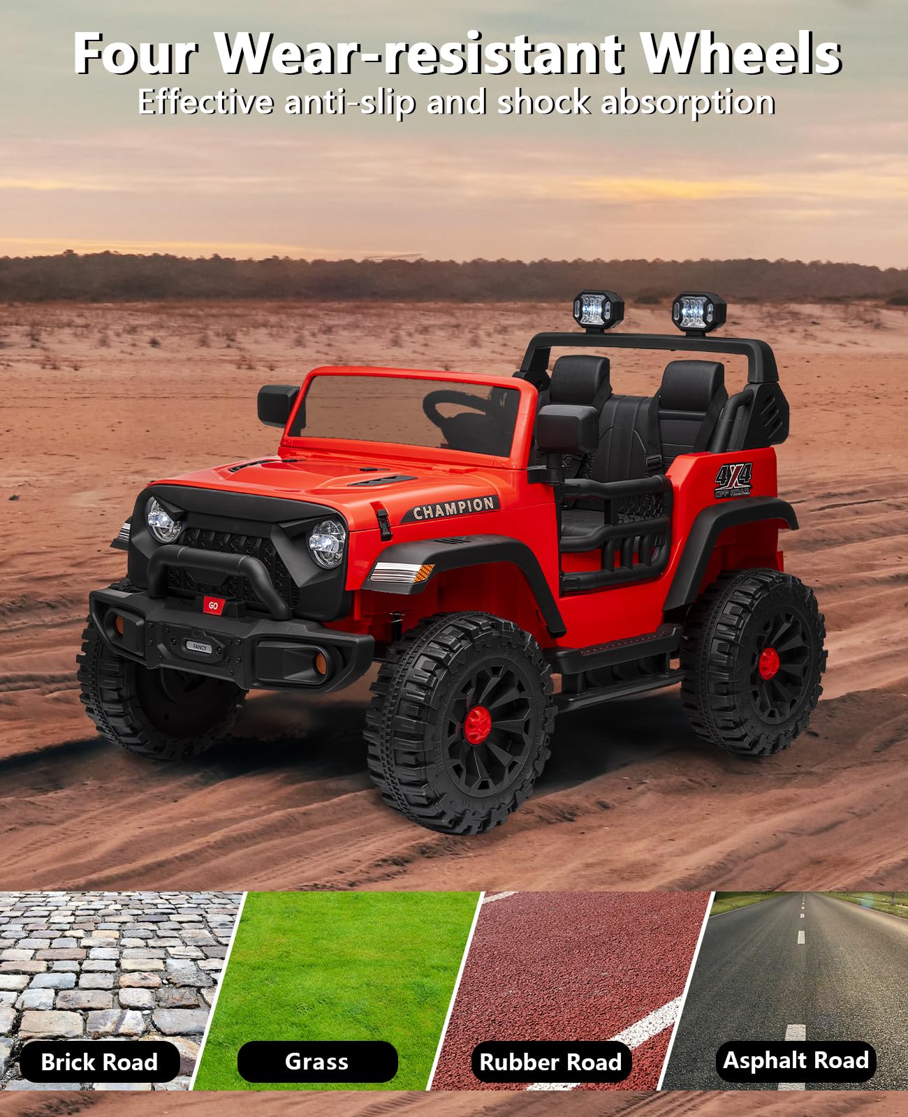 Garvee Ride - P Series: 24V Ride On Car 2 Seater For Kids Age 3+ , XL Electric Vehicles for Big Kids with 20" Wide Seat, 3 Speed, 2x200W Powerful Motor, Suspension, Bluetooth, Music,Power Wheels with Parent Control for Kids to Drive - Red